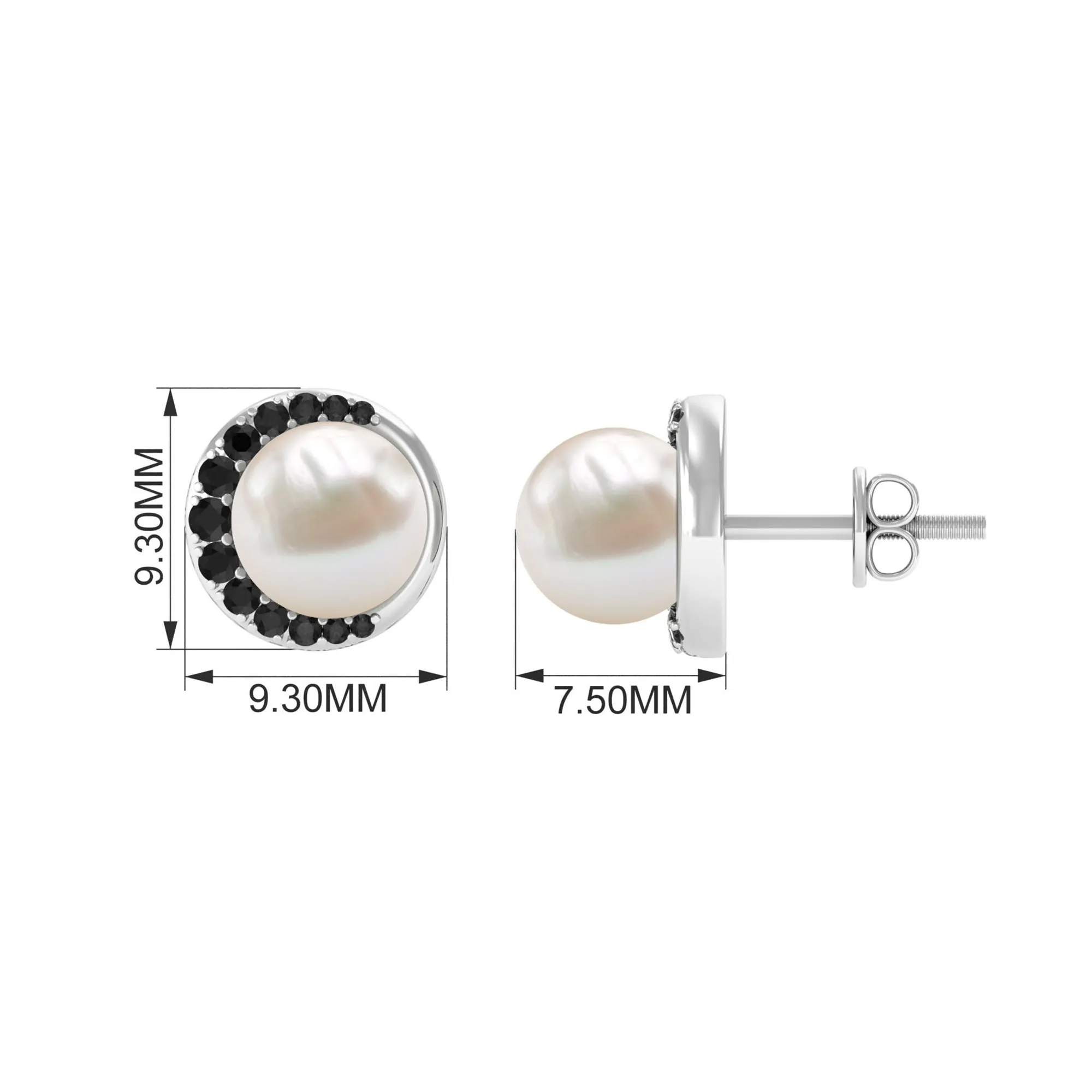 6.25 CT Freshwater Pearl Solitaire Stud with Black Spinel Half Halo