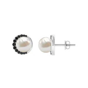 6.25 CT Freshwater Pearl Solitaire Stud with Black Spinel Half Halo