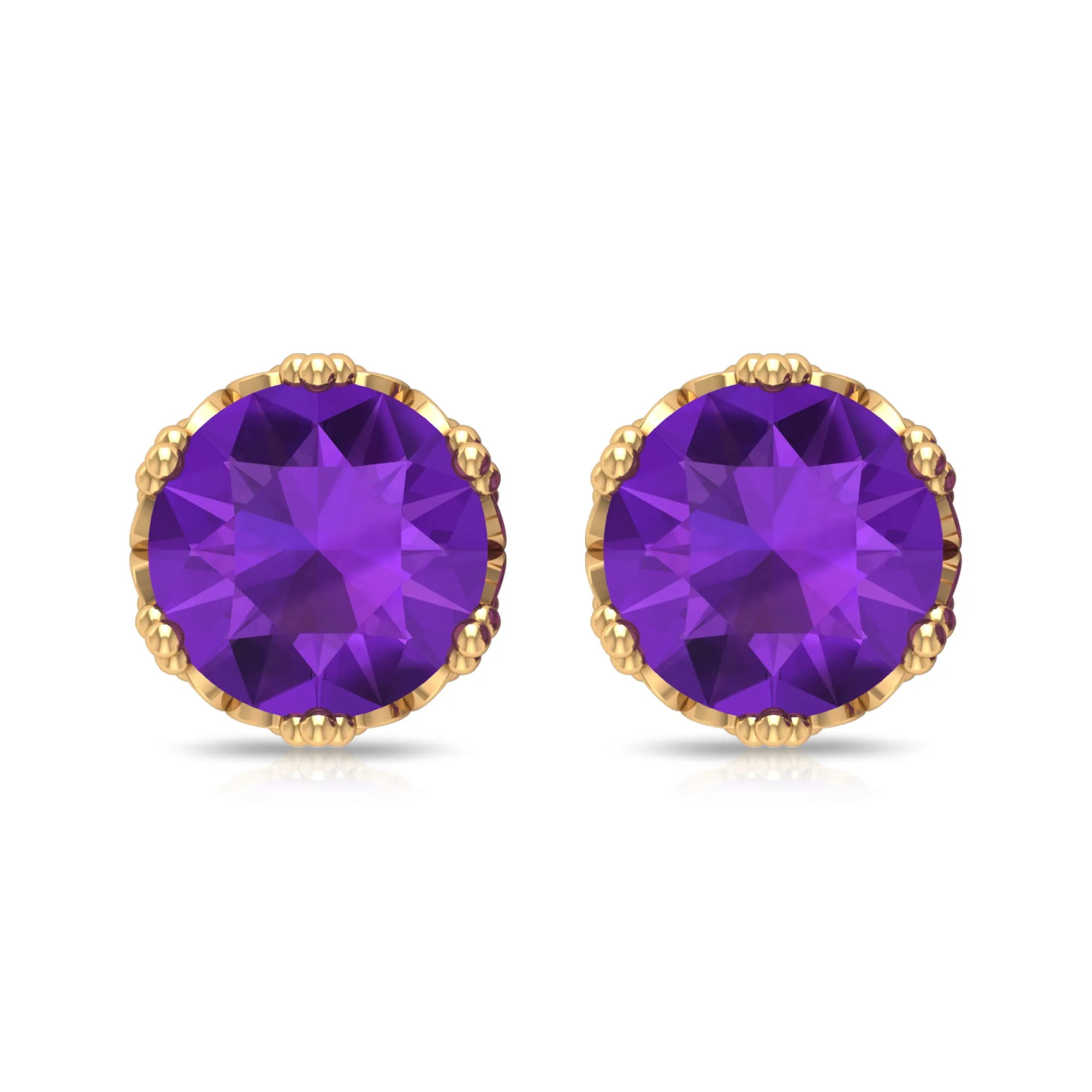 7 MM Round Cut Real Amethyst Solitaire Crown Stud Earrings