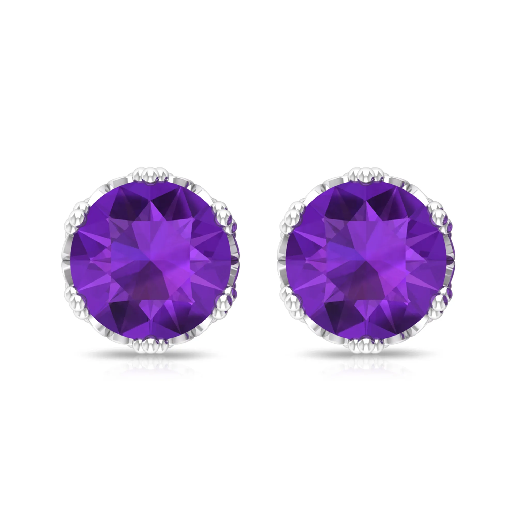 7 MM Round Cut Real Amethyst Solitaire Crown Stud Earrings