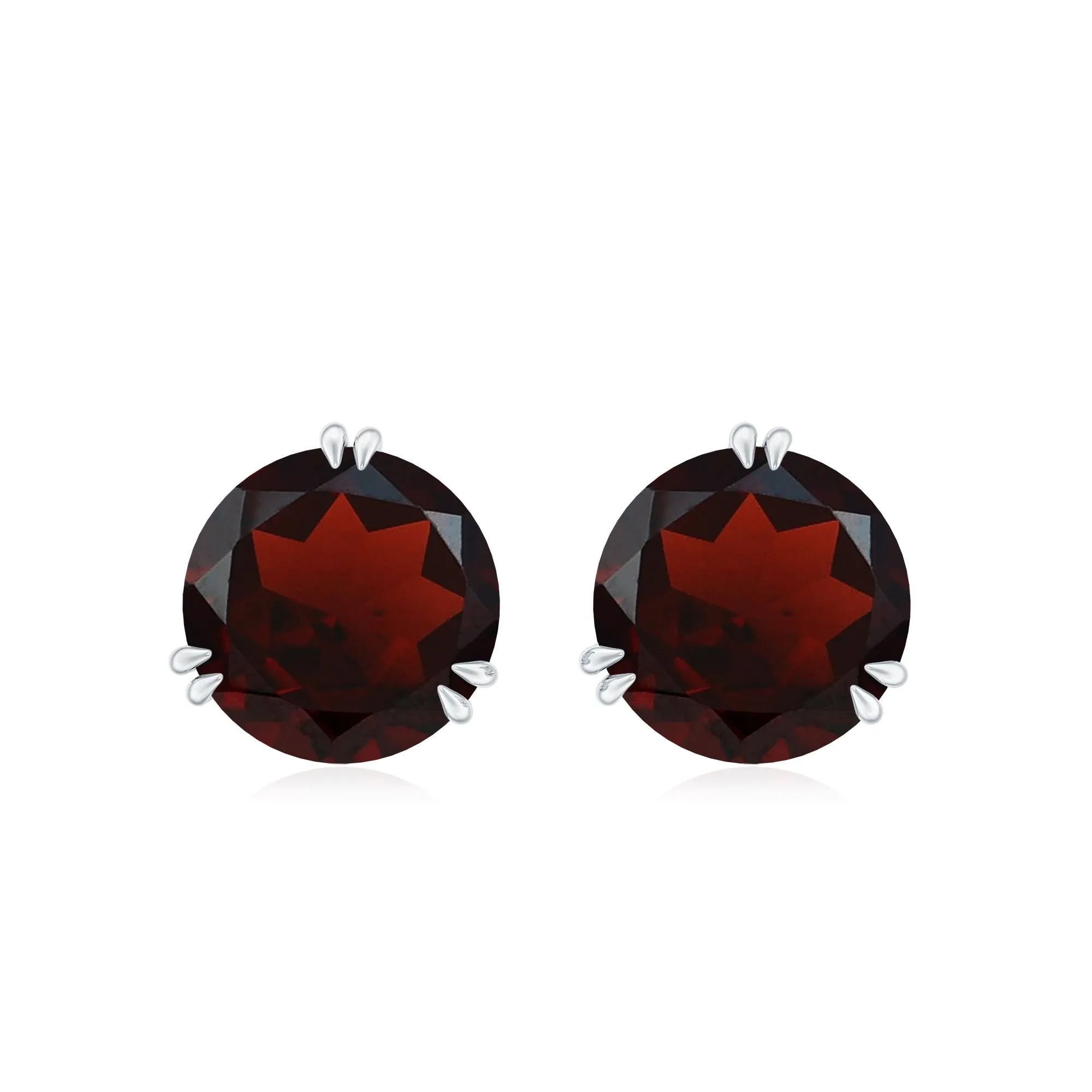 8 MM Garnet Solitaire Stud Earrings in Double Prong Setting