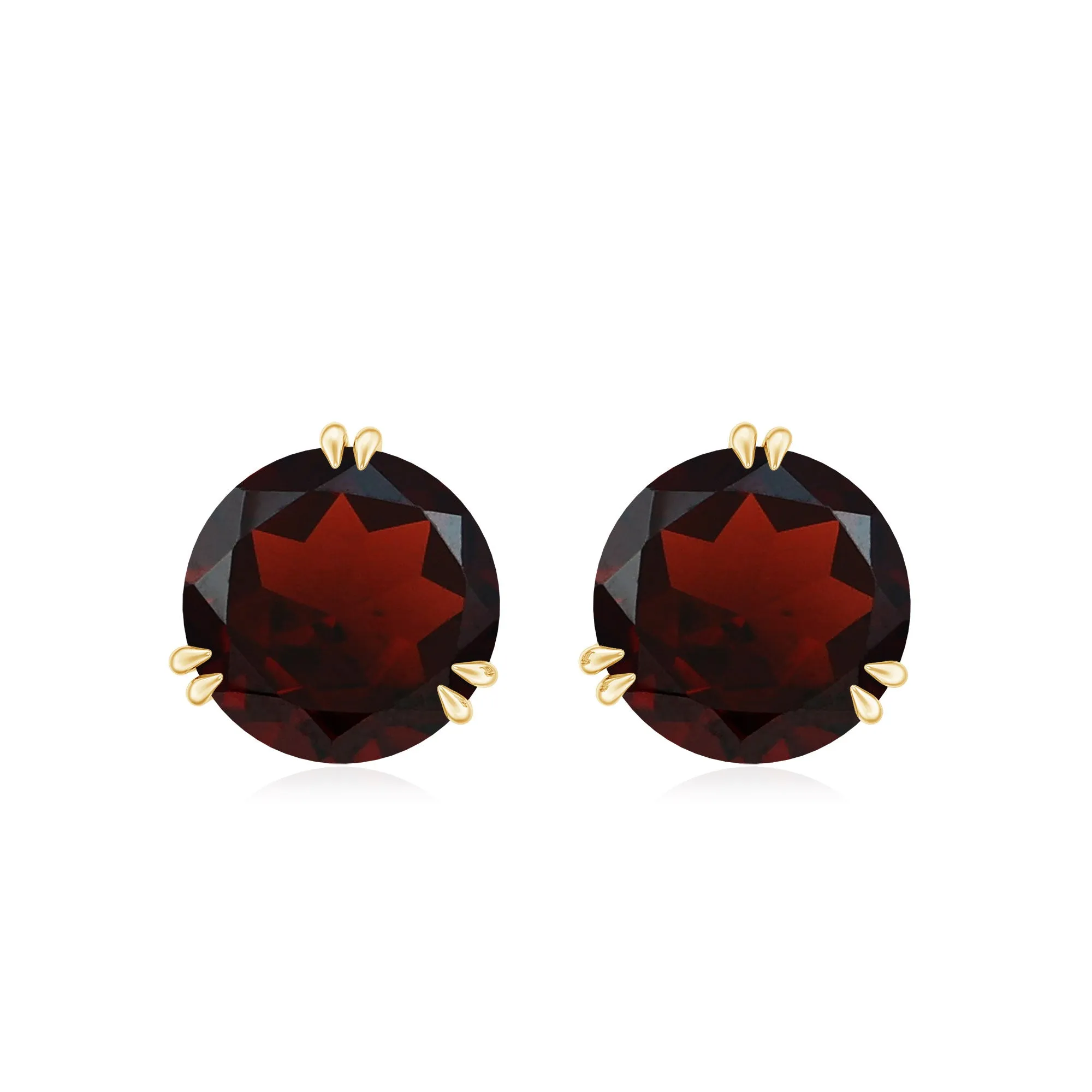 8 MM Garnet Solitaire Stud Earrings in Double Prong Setting