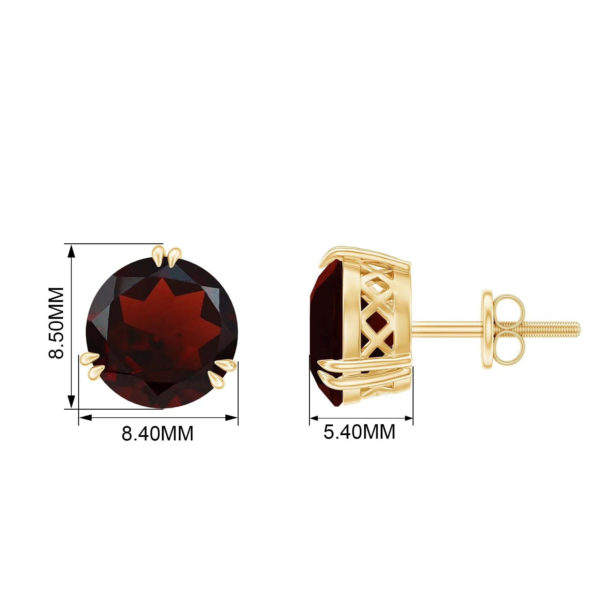 8 MM Garnet Solitaire Stud Earrings in Double Prong Setting