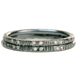 Aspen Stackers  - Oxidized Silver   Reclaimed Diamonds