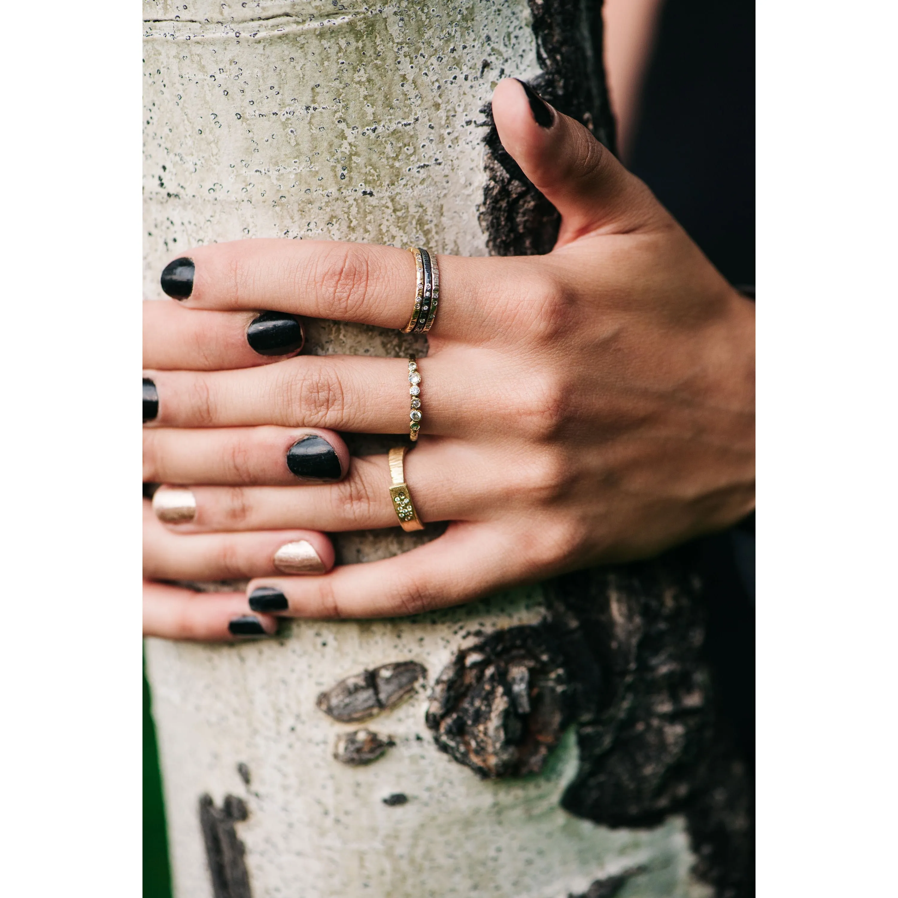 Aspen Stackers  - Oxidized Silver   Reclaimed Diamonds