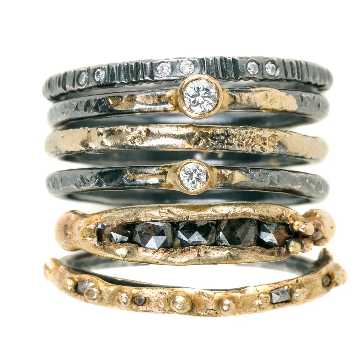 Aspen Stackers  - Oxidized Silver   Reclaimed Diamonds