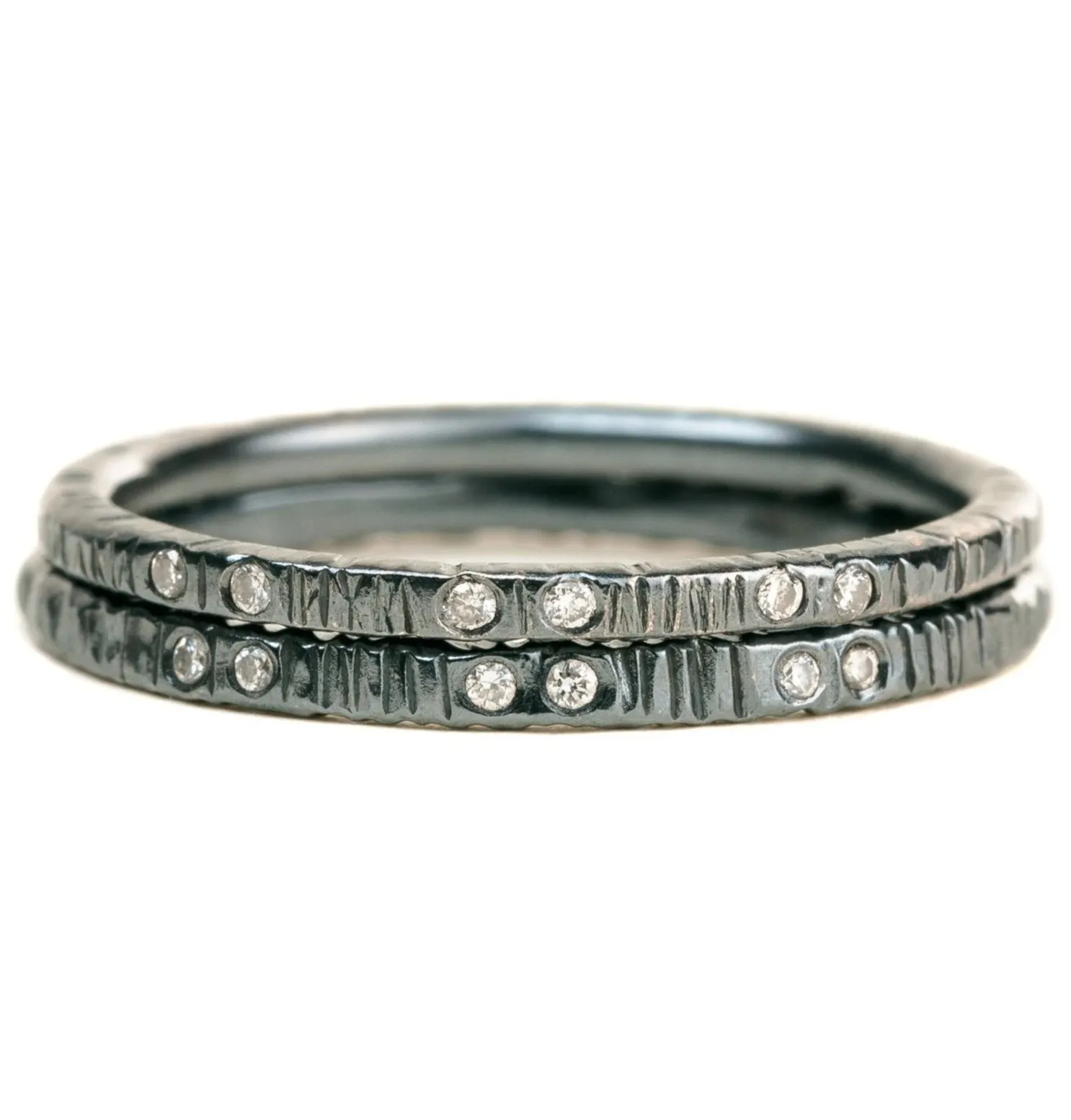 Aspen Stackers  - Oxidized Silver   Reclaimed Diamonds