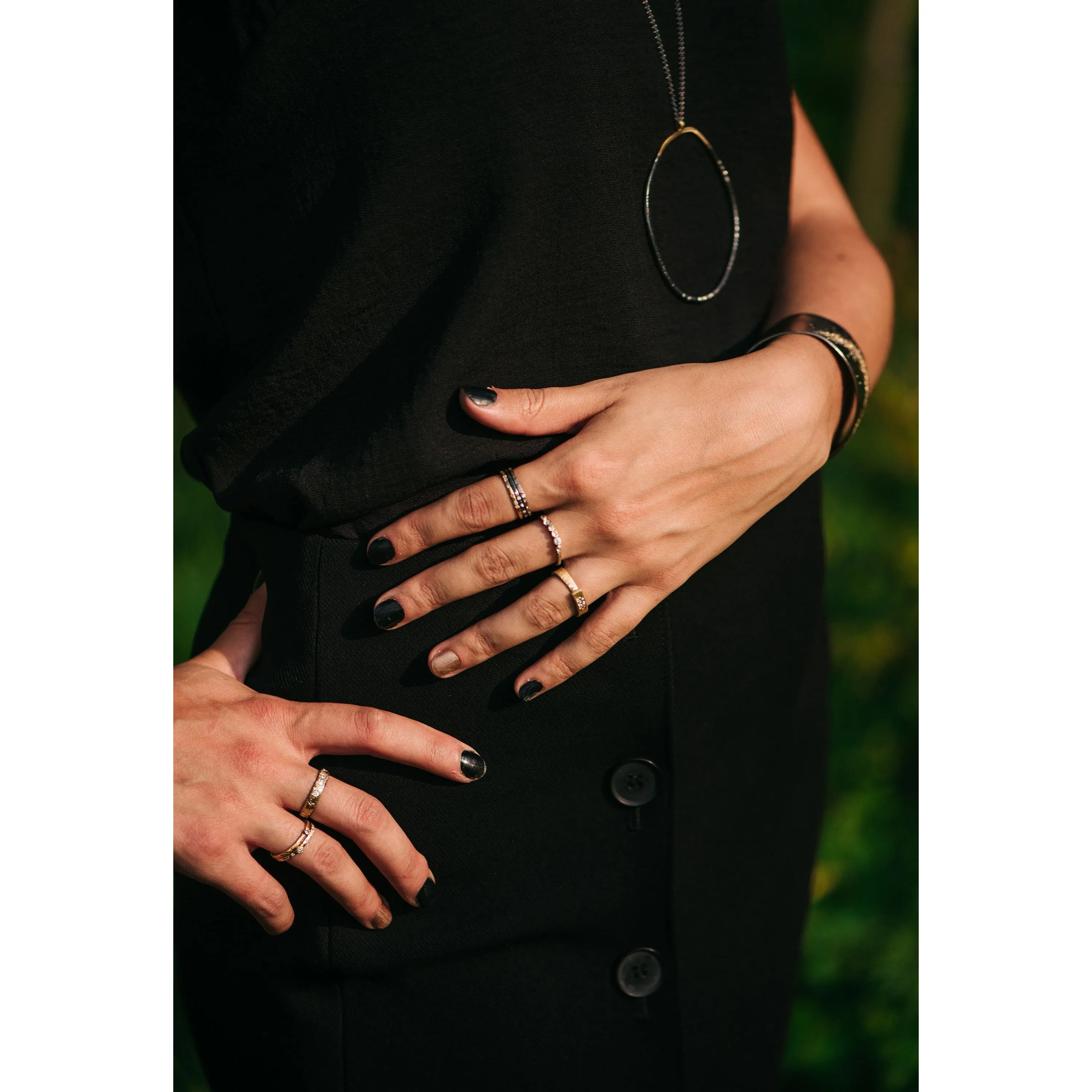 Aspen Stackers  - Oxidized Silver   Reclaimed Diamonds