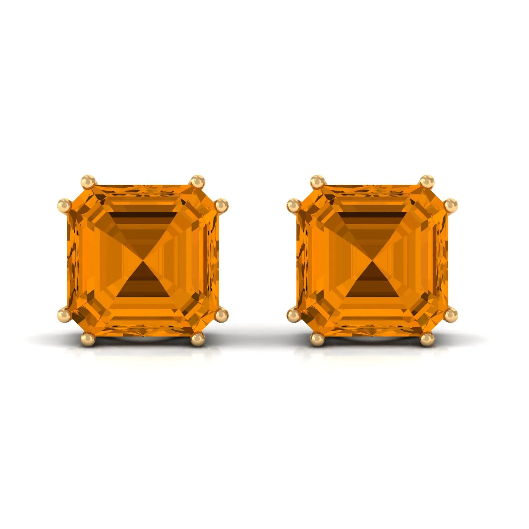 Asscher Cut Citrine Solitaire Stud Earrings