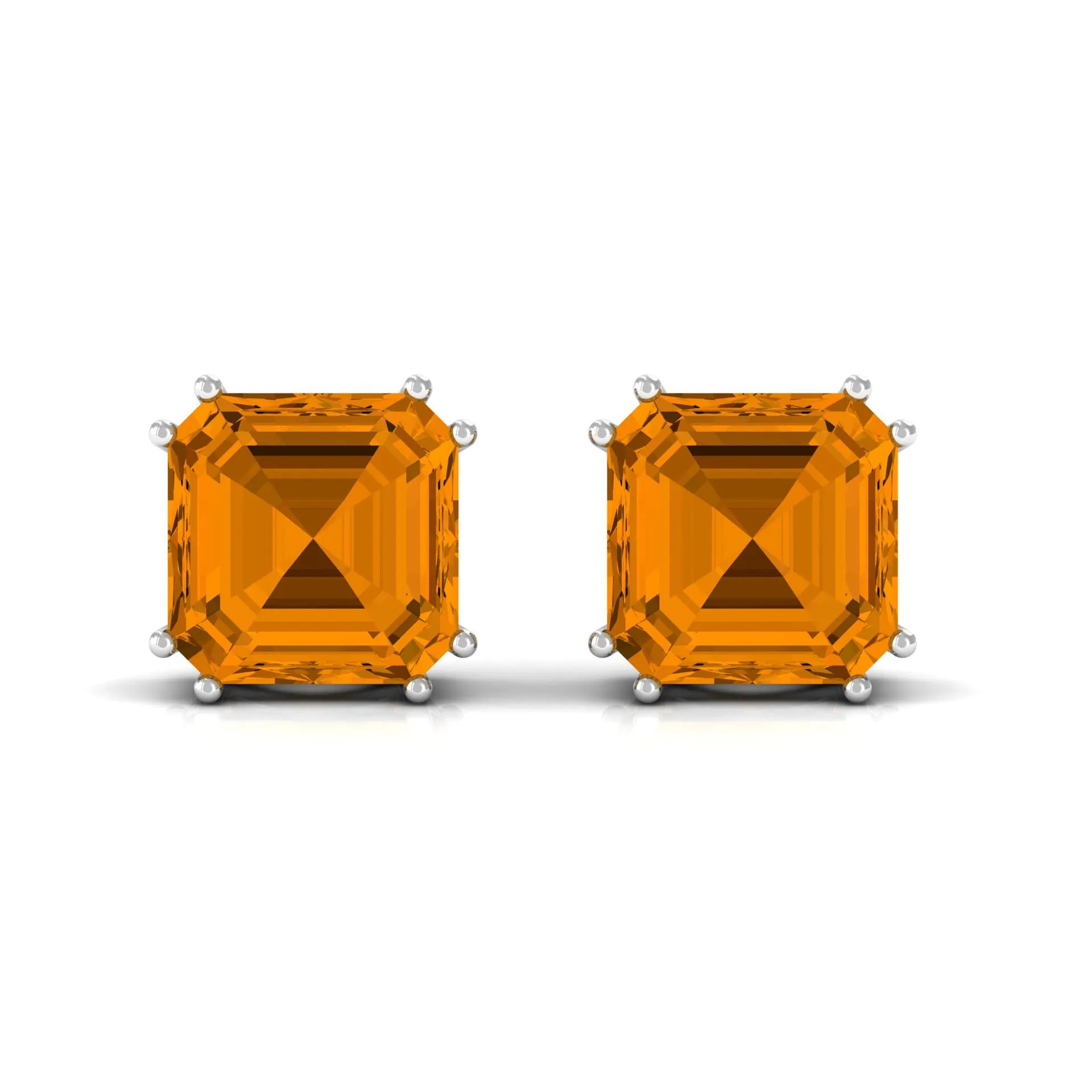 Asscher Cut Citrine Solitaire Stud Earrings