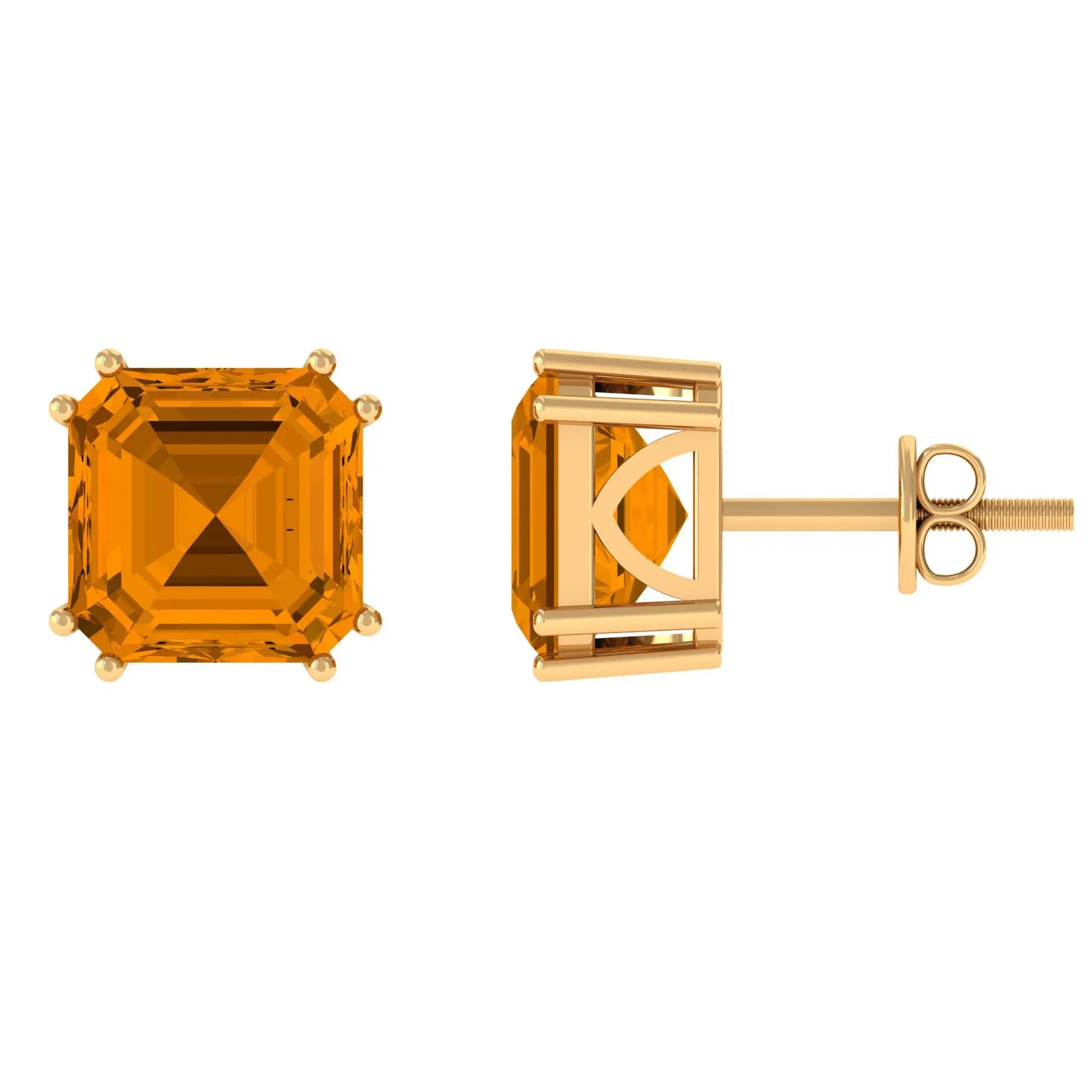 Asscher Cut Citrine Solitaire Stud Earrings