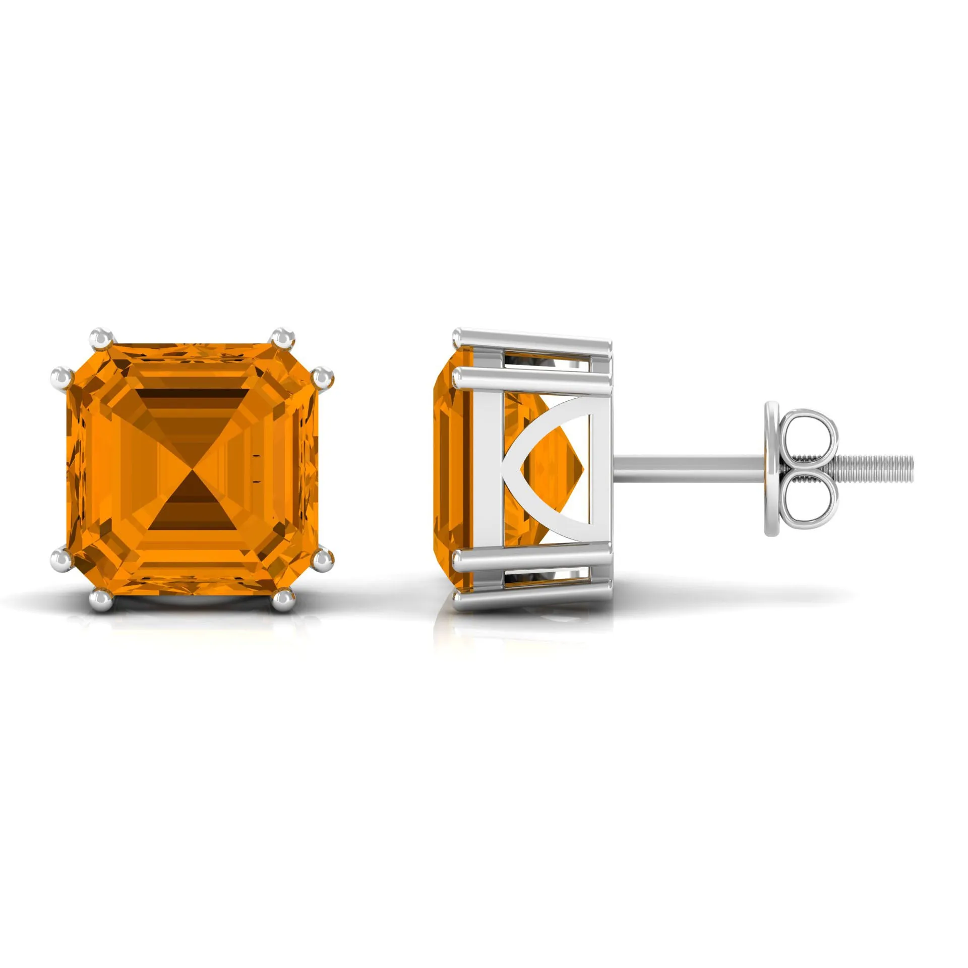 Asscher Cut Citrine Solitaire Stud Earrings
