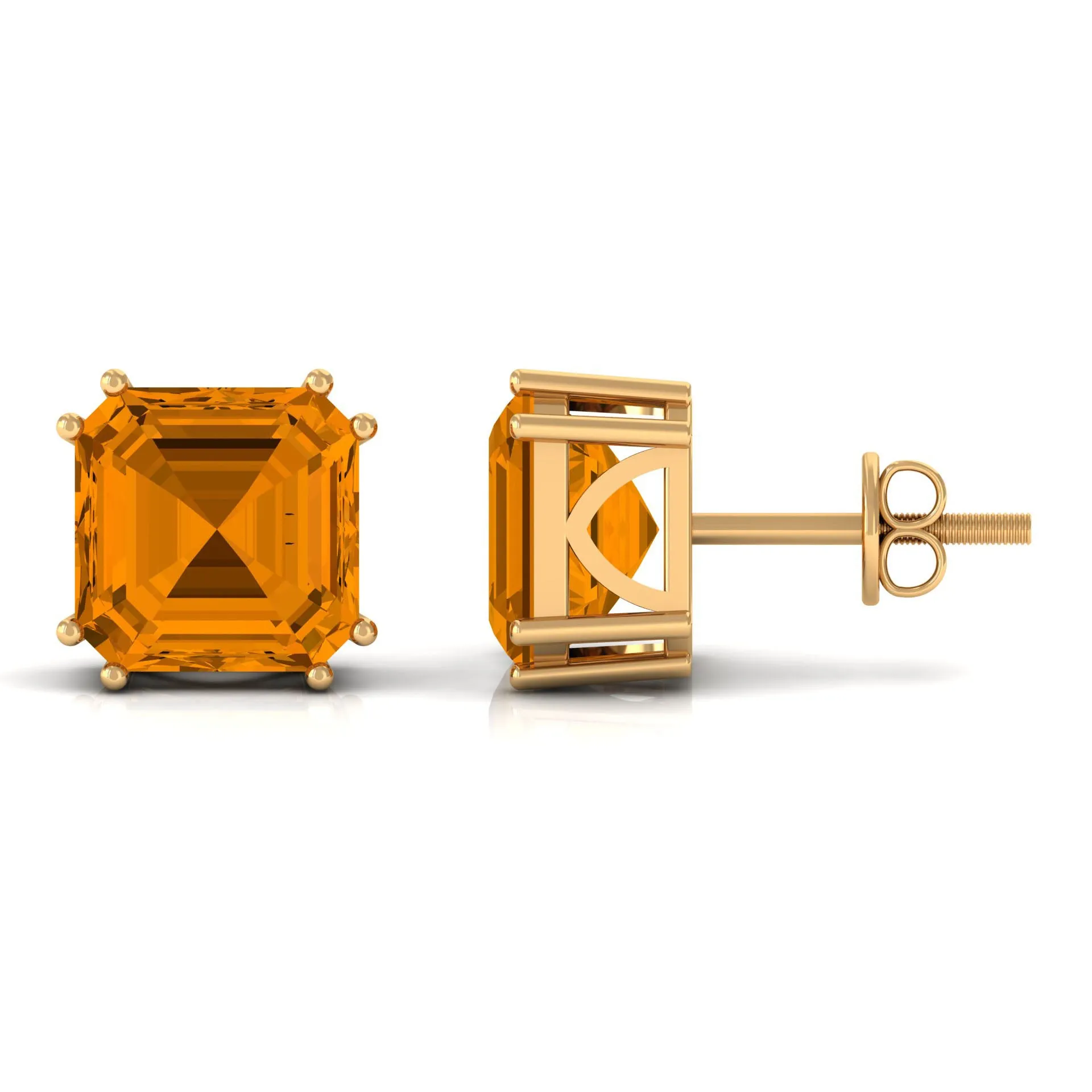Asscher Cut Citrine Solitaire Stud Earrings