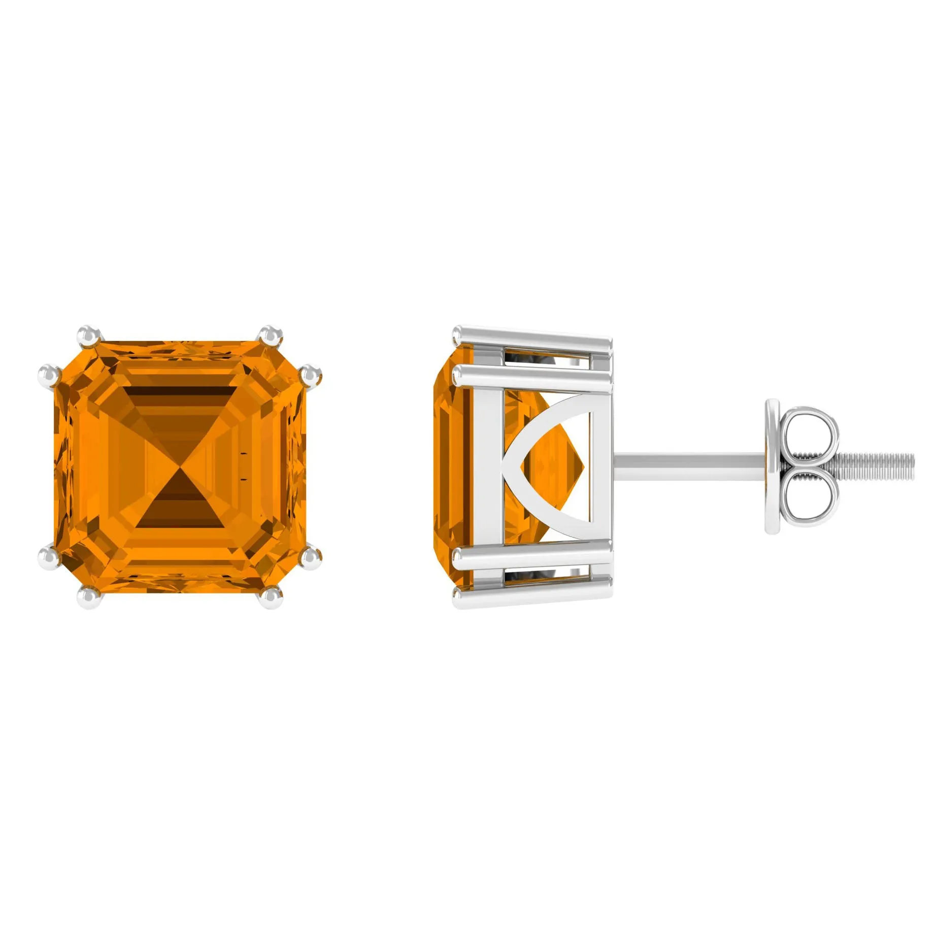 Asscher Cut Citrine Solitaire Stud Earrings