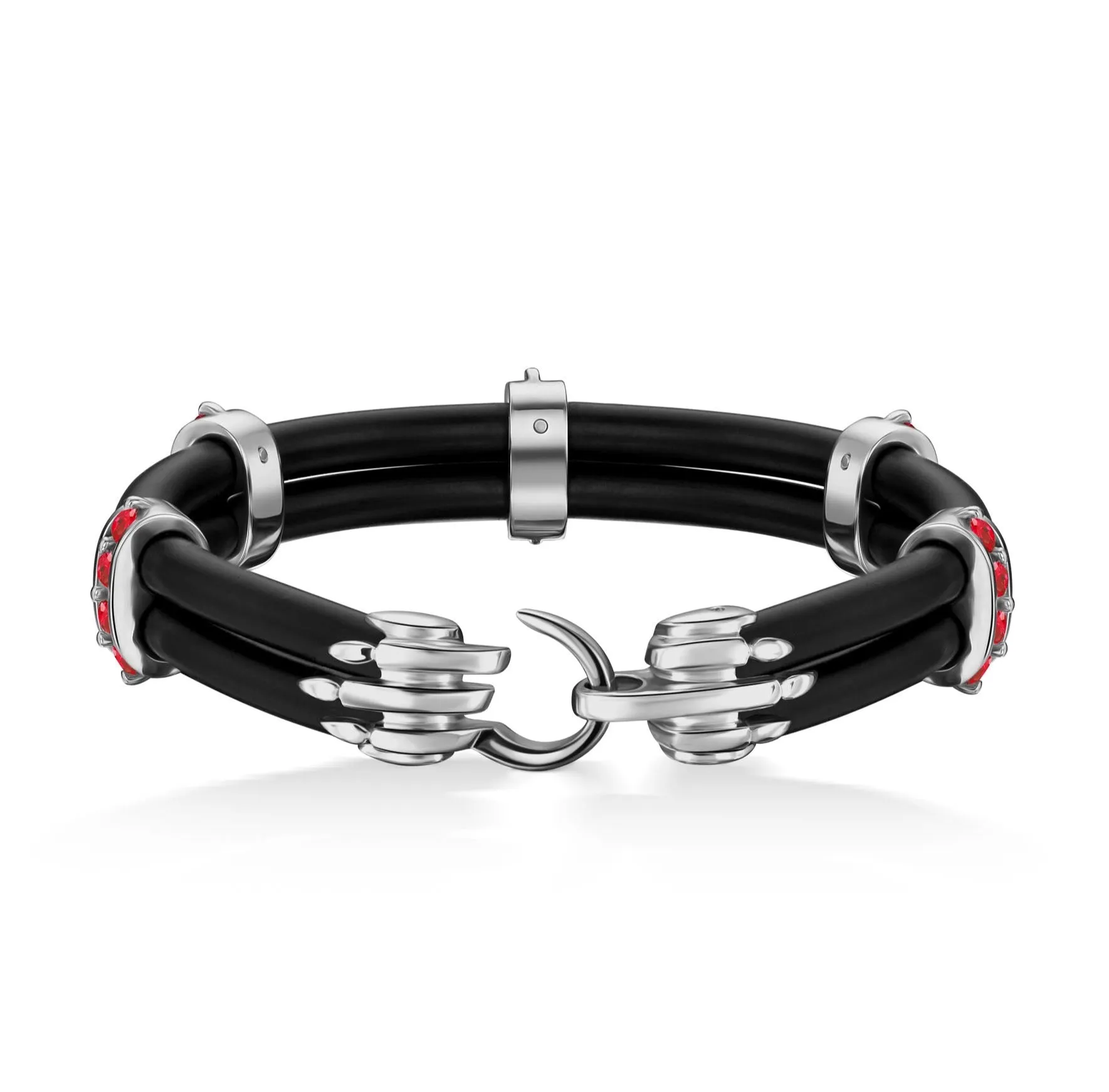 B452 Silver with Ruby Columns on Black Rubber
