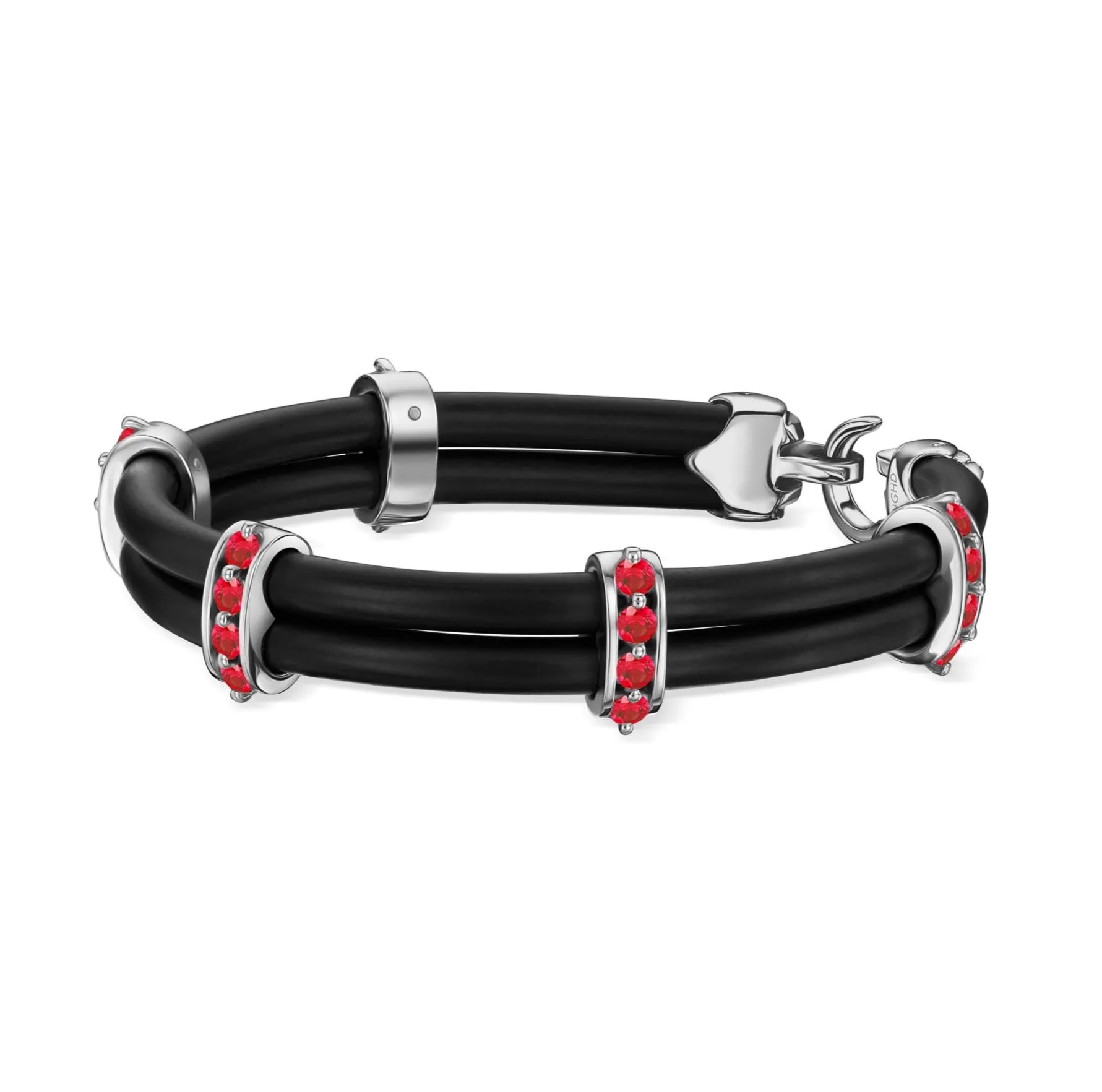 B452 Silver with Ruby Columns on Black Rubber