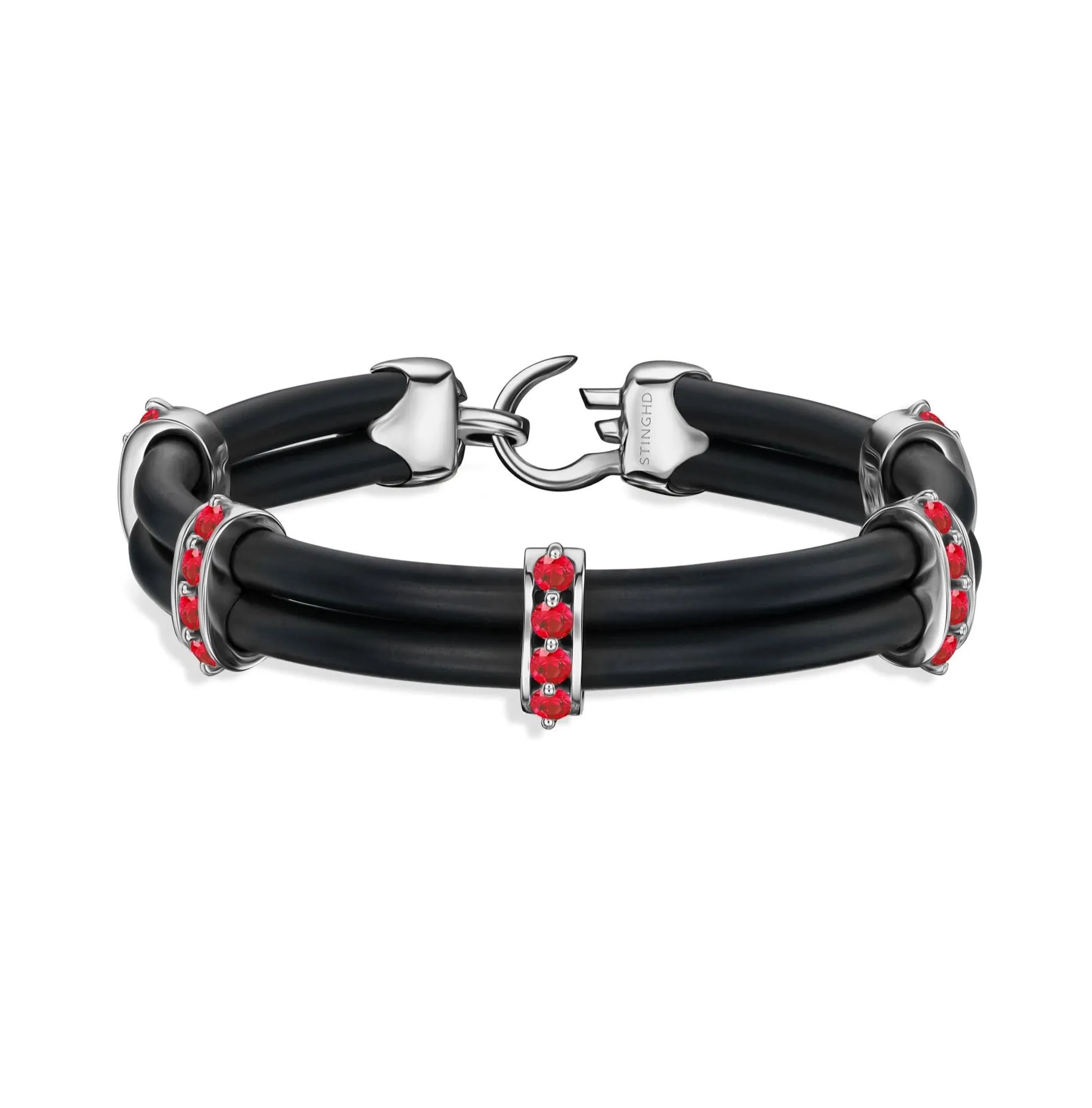 B452 Silver with Ruby Columns on Black Rubber