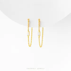 Baguette CZ Dangle Studs Earrings, Unisex, Gold, Silver SHEMISLI SS332