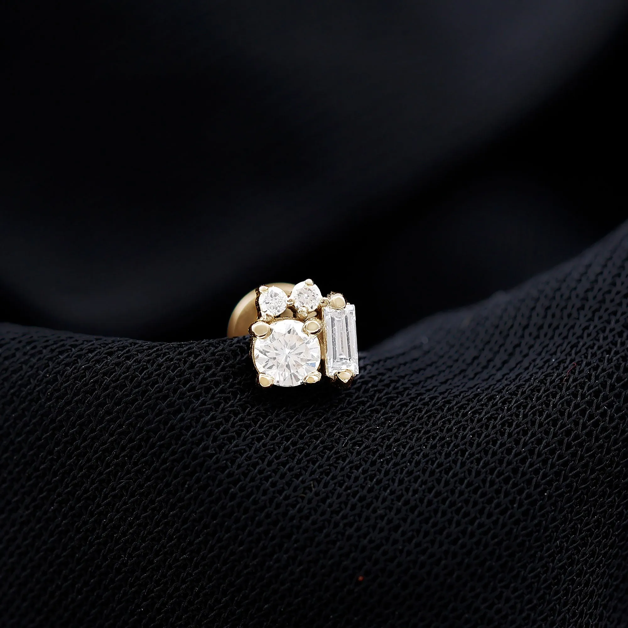 Baguette Moissanite Cluster Tragus Earring in Gold