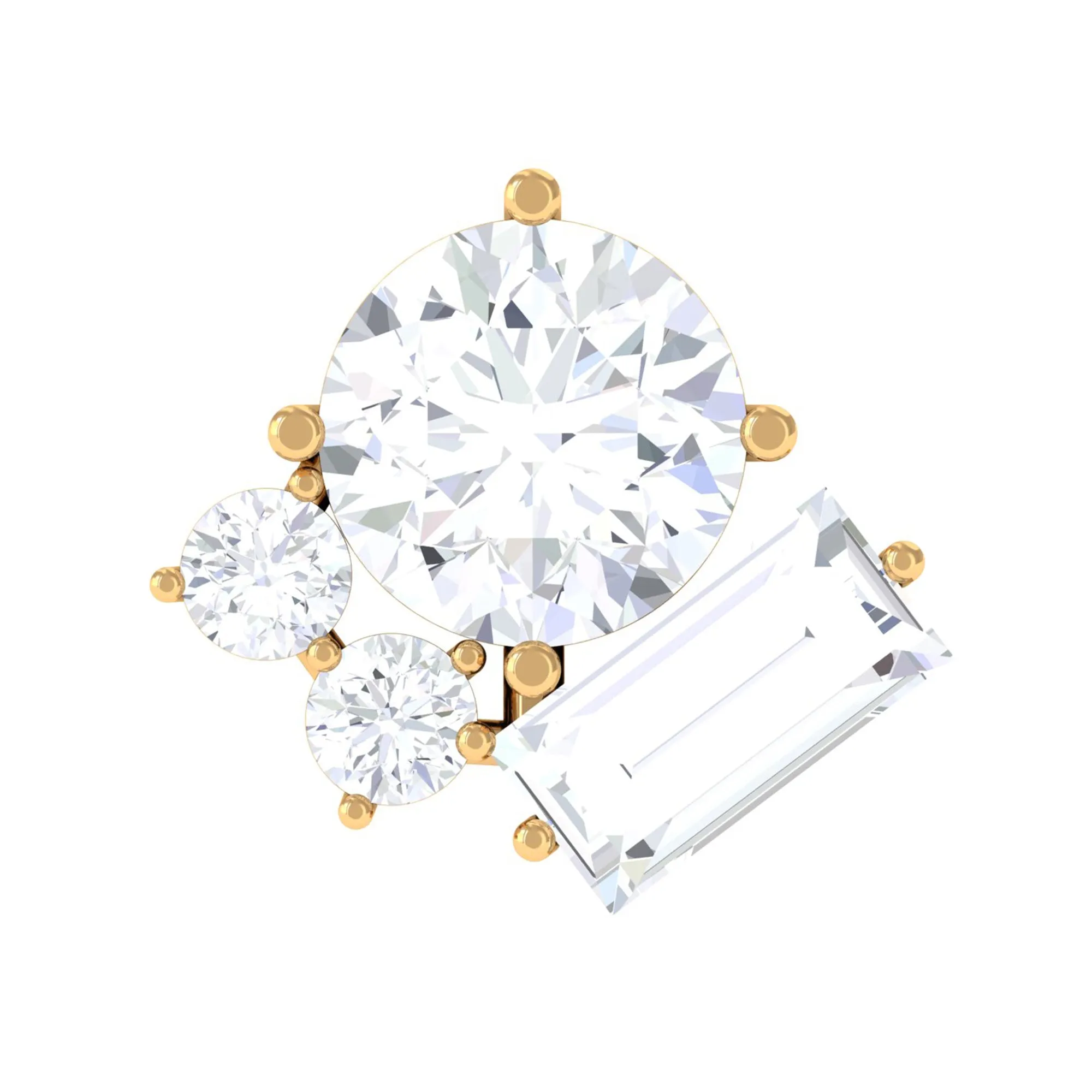 Baguette Moissanite Cluster Tragus Earring in Gold