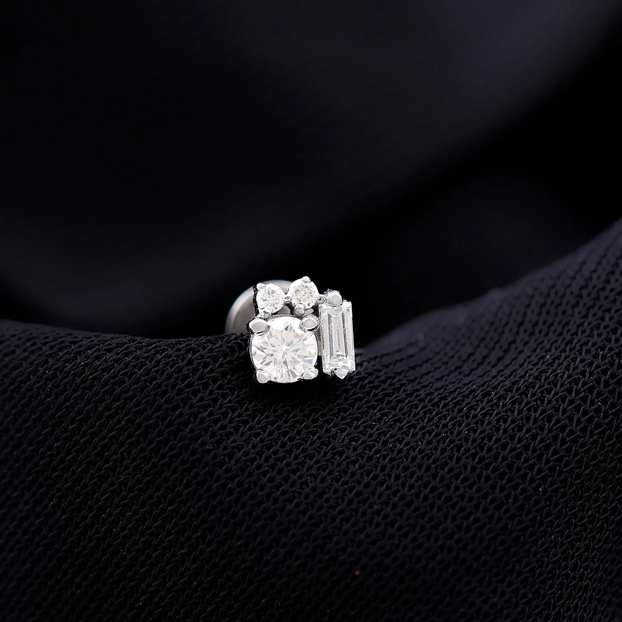 Baguette Moissanite Cluster Tragus Earring in Gold