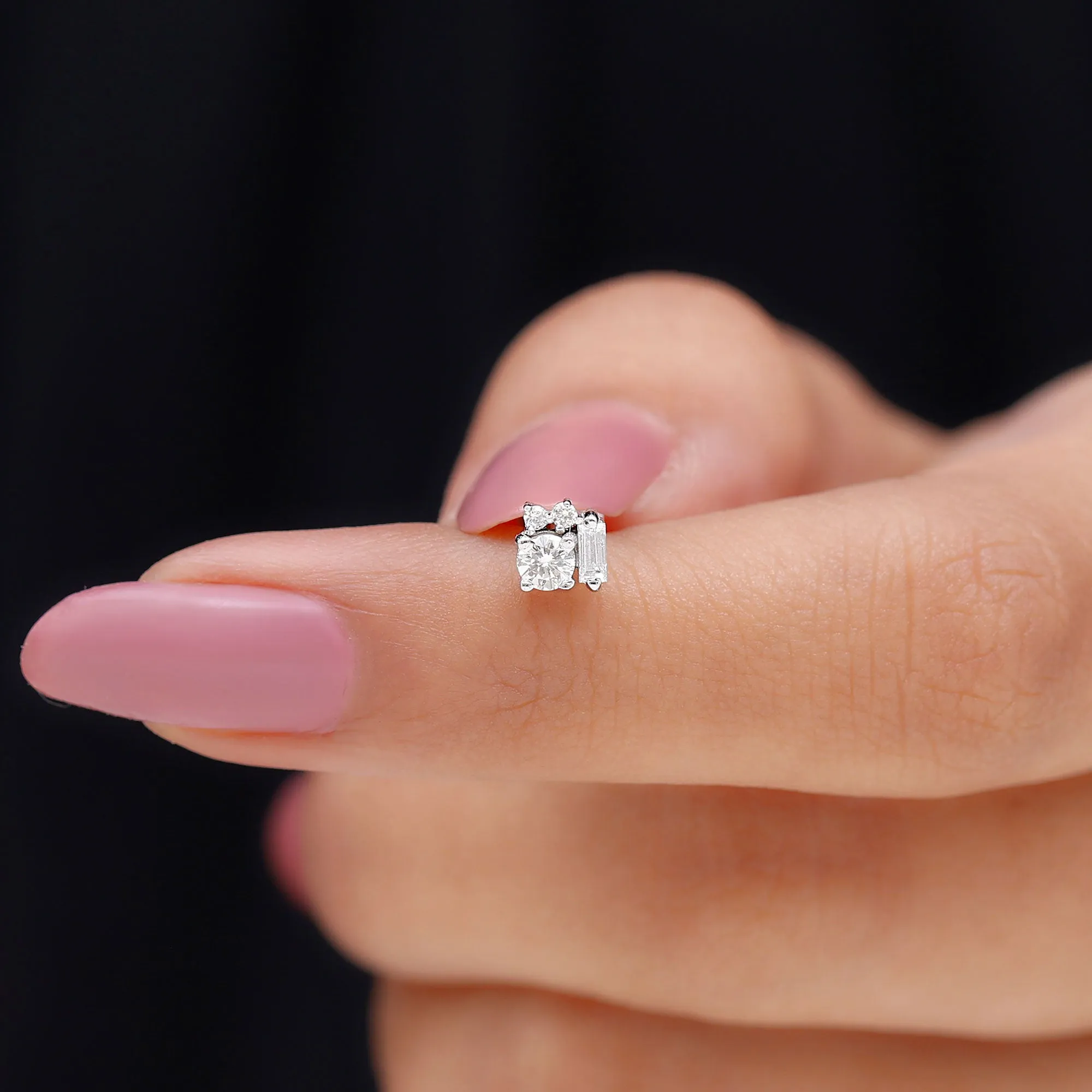 Baguette Moissanite Cluster Tragus Earring in Gold