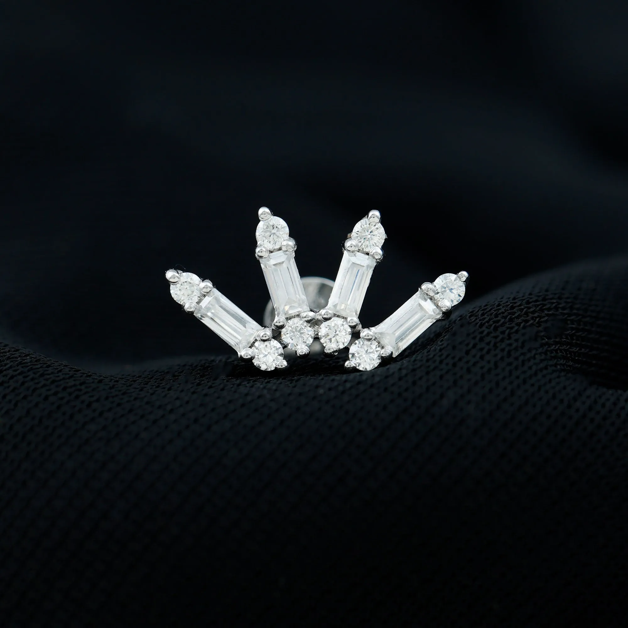 Baguette Moissanite Curved Cartilage Earring
