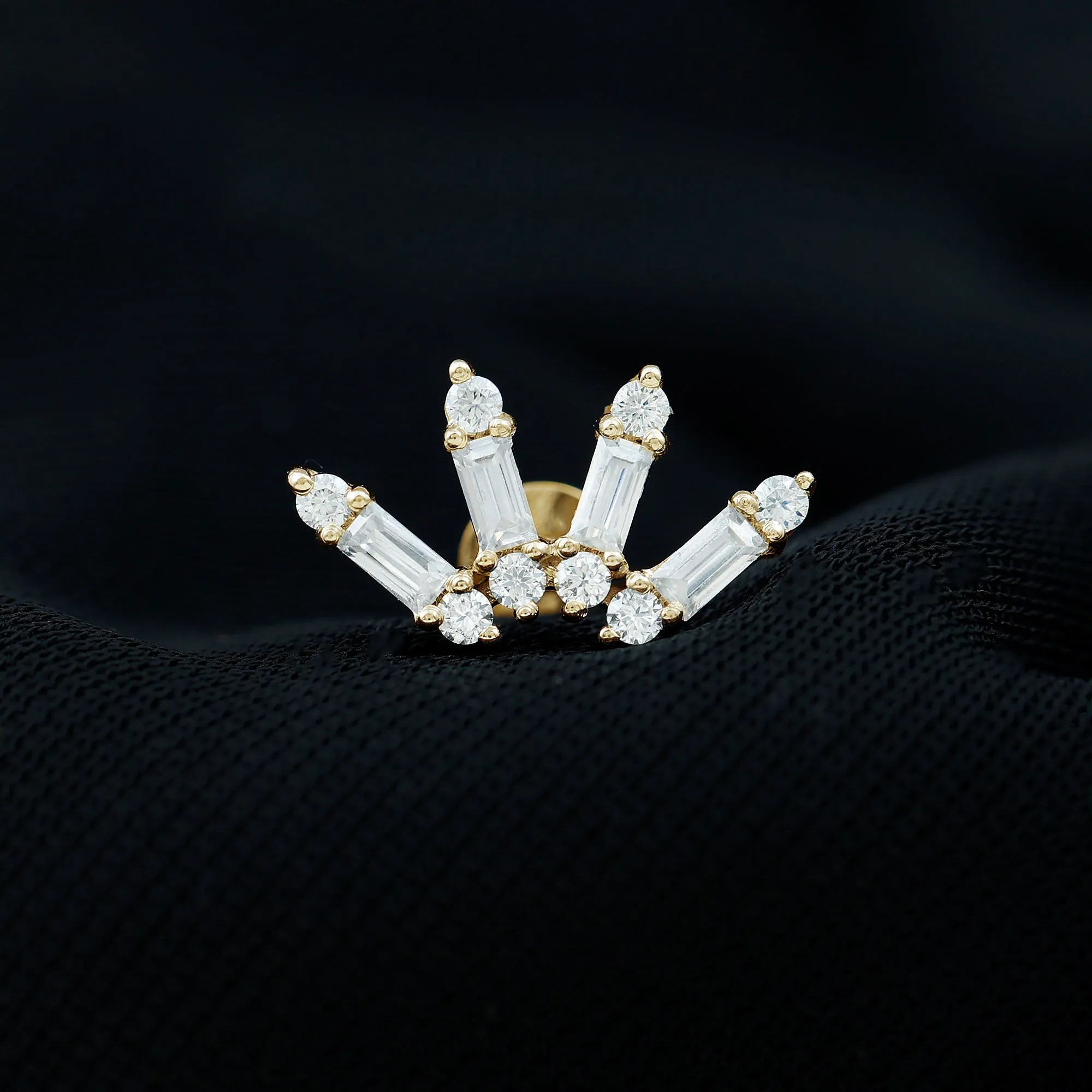 Baguette Moissanite Curved Cartilage Earring