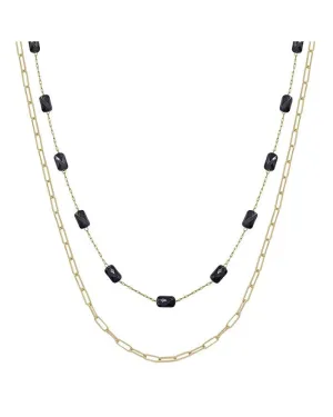 Black and Gold Beaded Layer Necklace