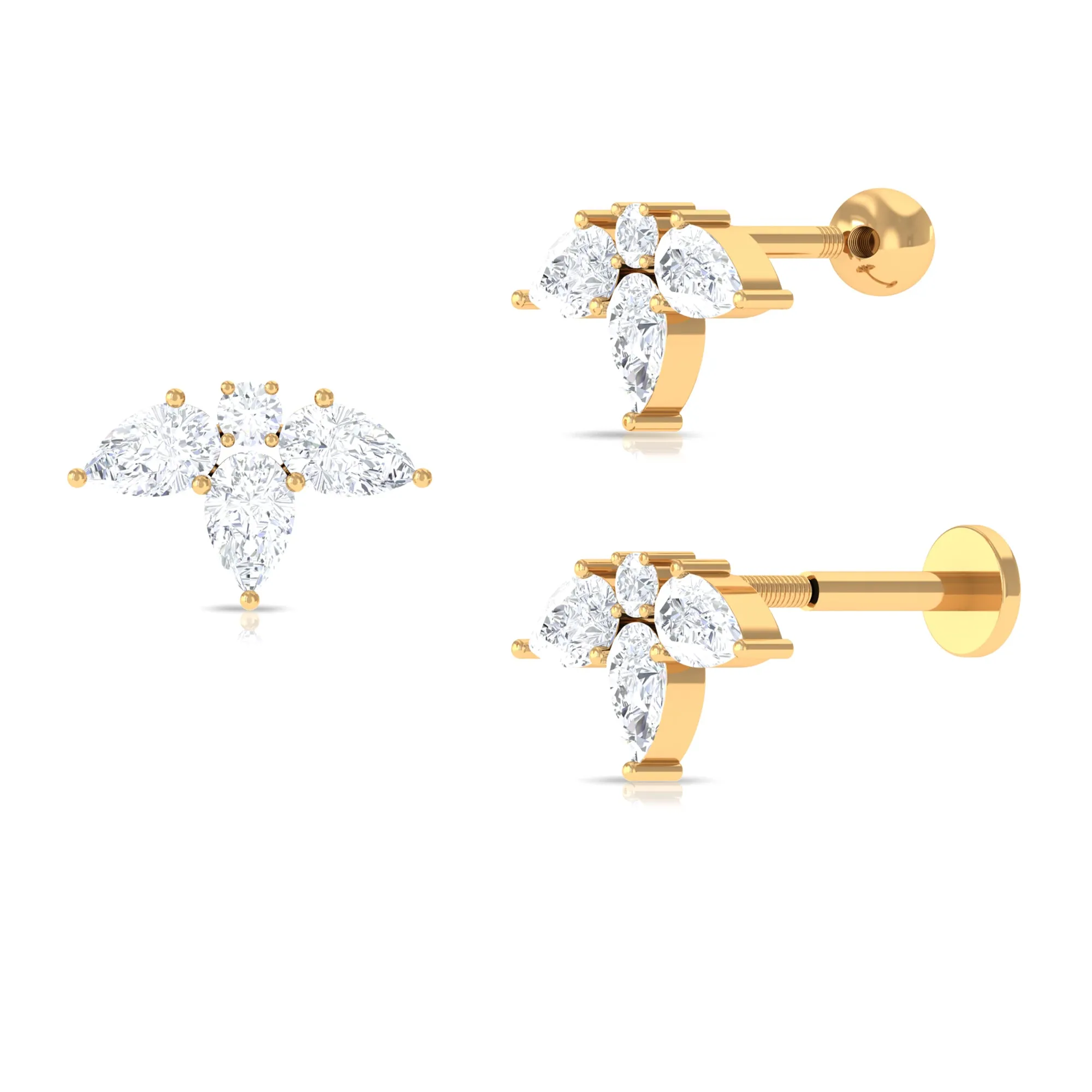 Certified Pear Shape Moissanite Flower Helix Earring