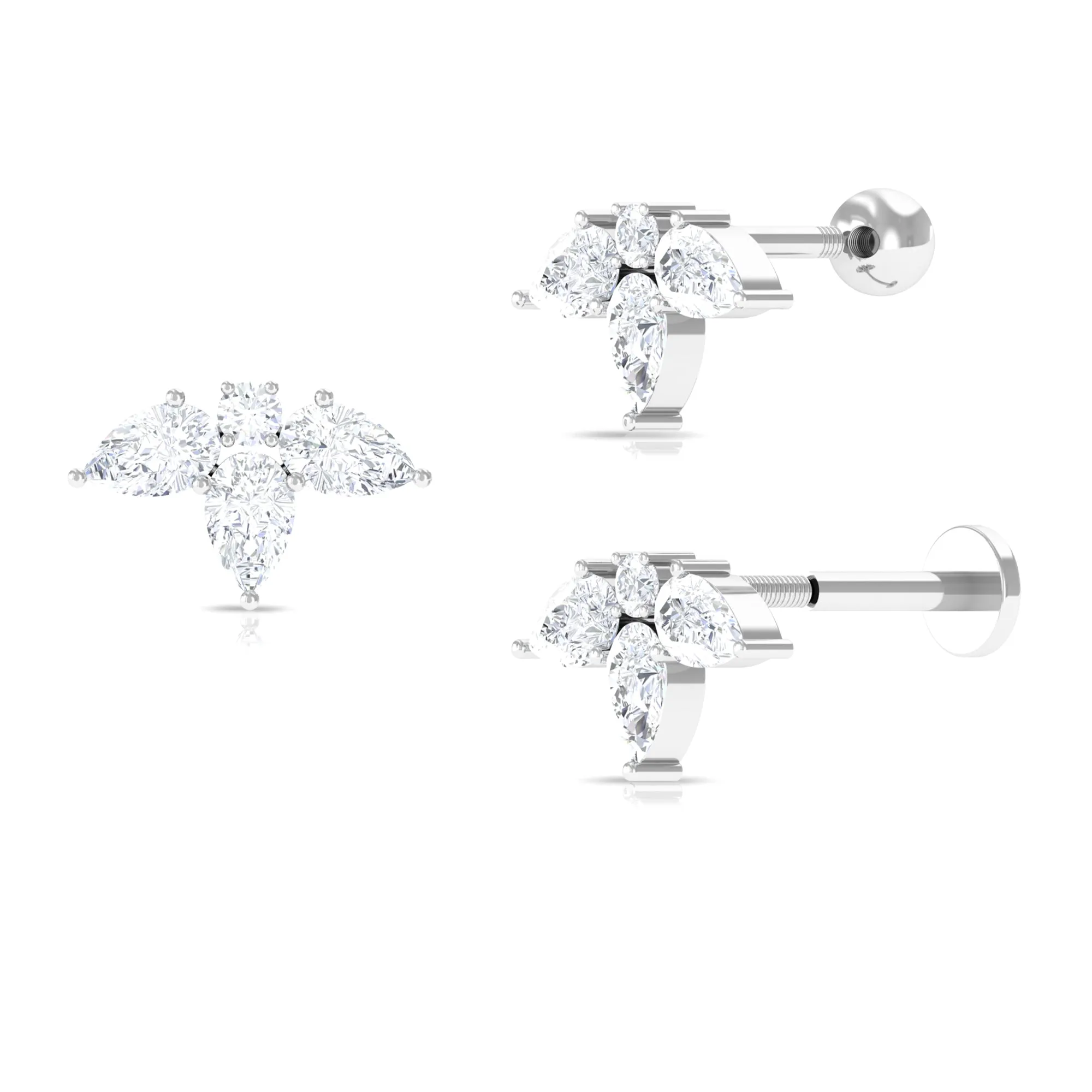 Certified Pear Shape Moissanite Flower Helix Earring