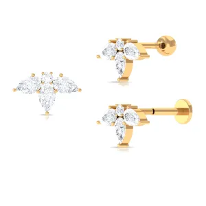 Certified Pear Shape Moissanite Flower Helix Earring