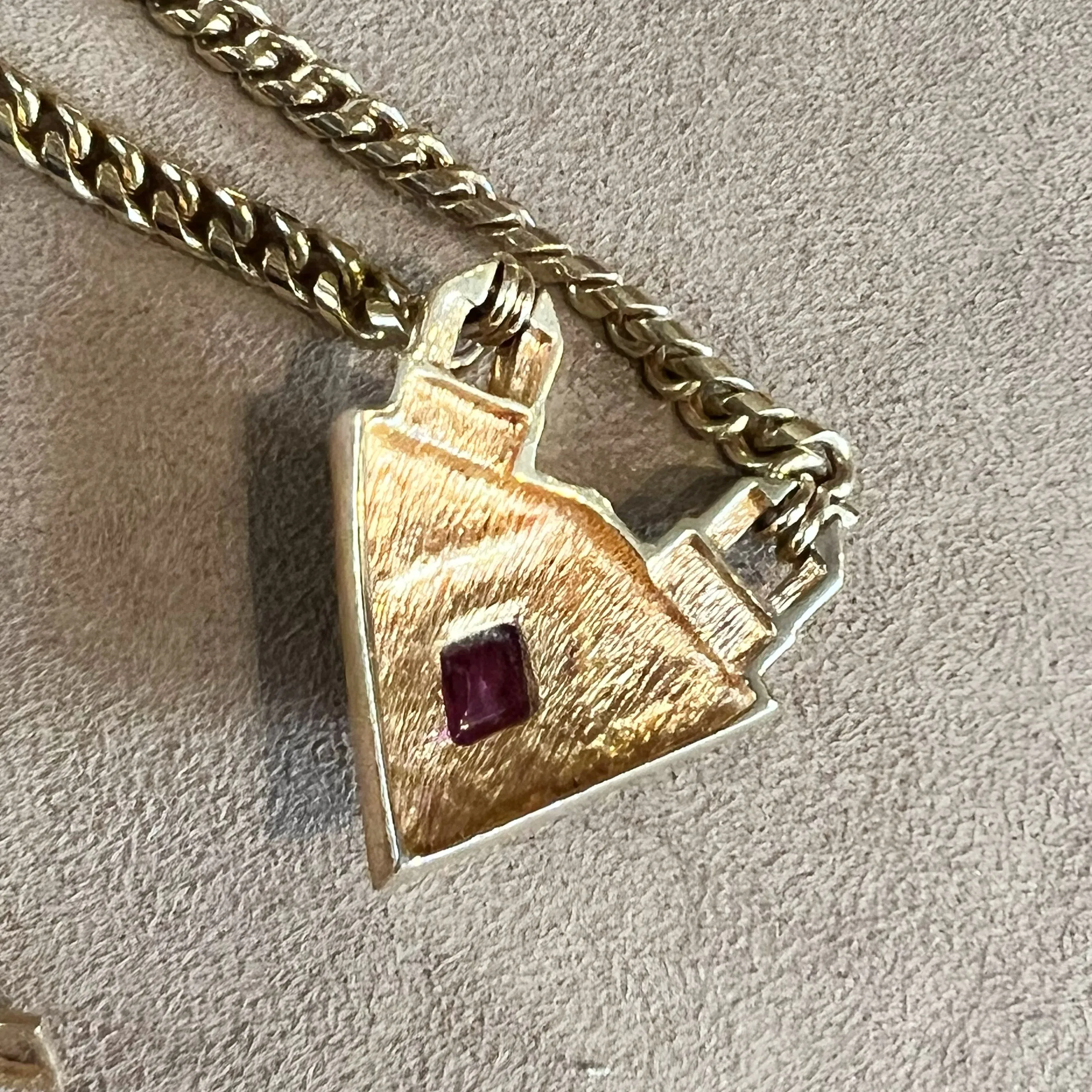 Christian Dior Vintage Black Enamel Red Crystal Gold Plated Pendant Necklace