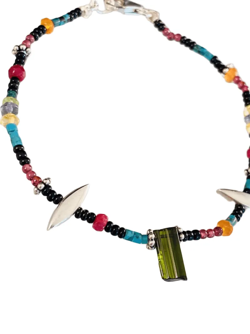 Chrome Diopside Silver Bead Beaded Gemstone Bracelet