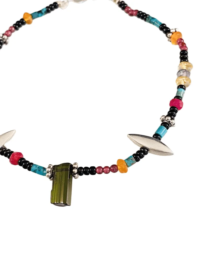 Chrome Diopside Silver Bead Beaded Gemstone Bracelet