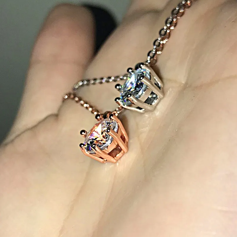 Classic Round Cut Pendant Necklace for Women with Zircon in Silver Color
