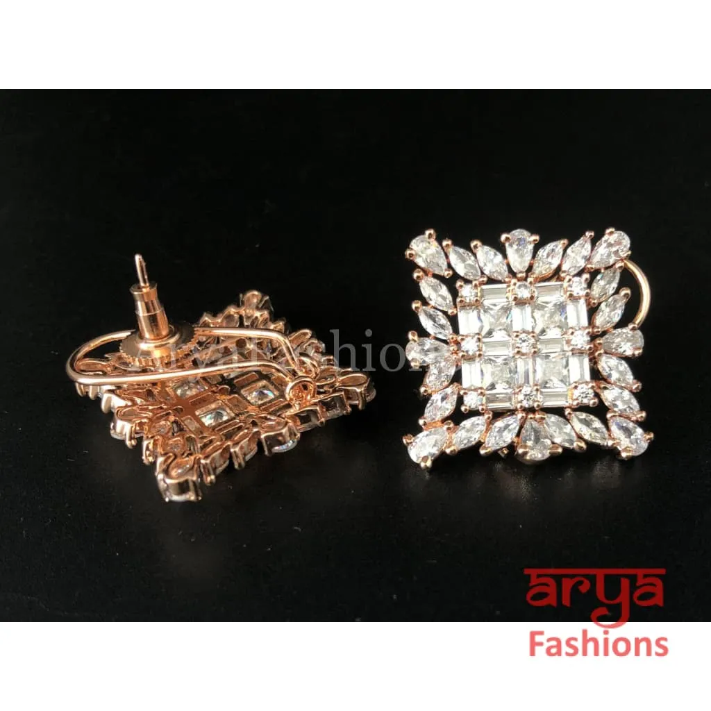 CZ Studs in Silver, Black and Rose Gold finish