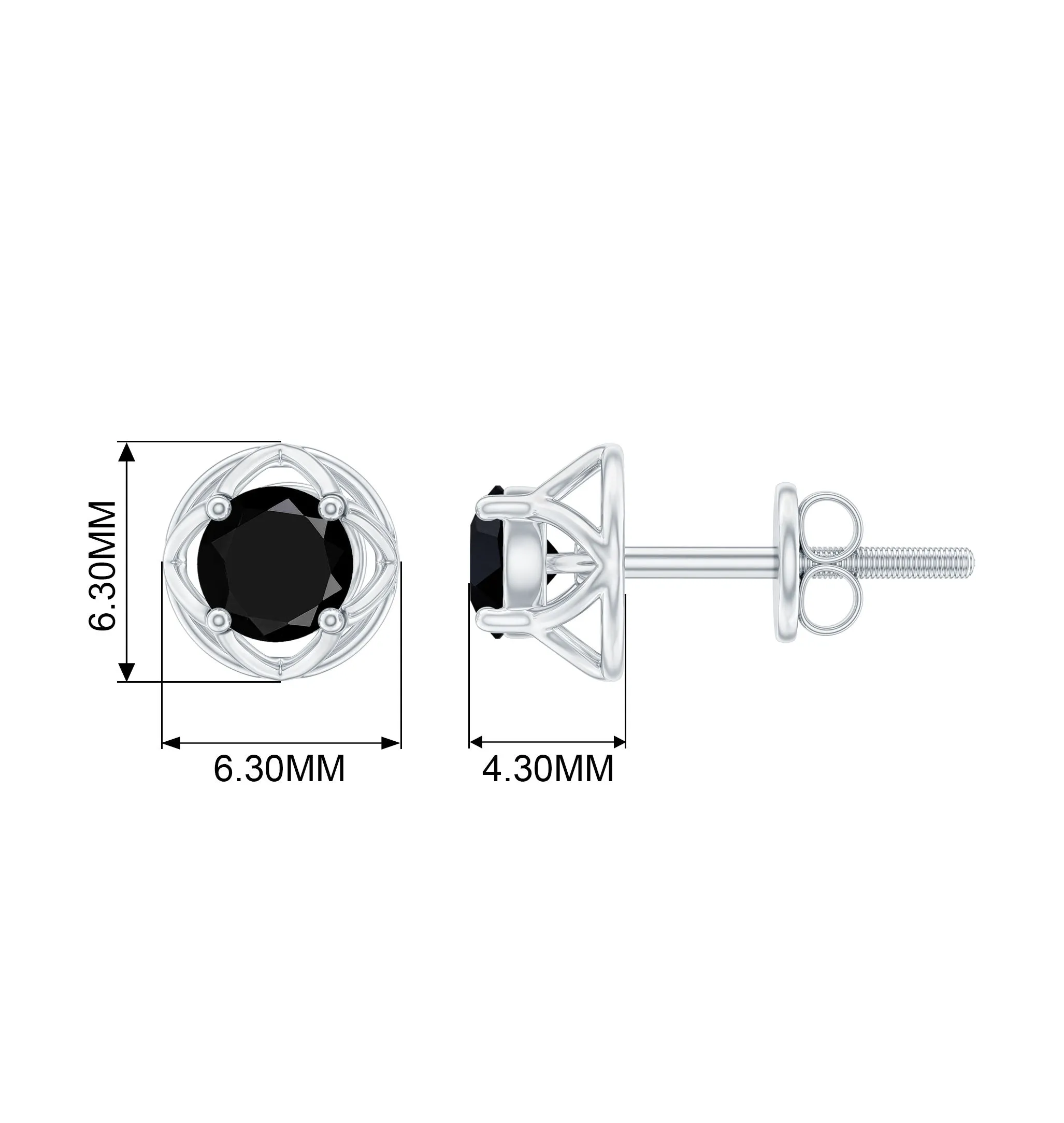 Dainty Floral Earrings with Round Cut Black Spinel