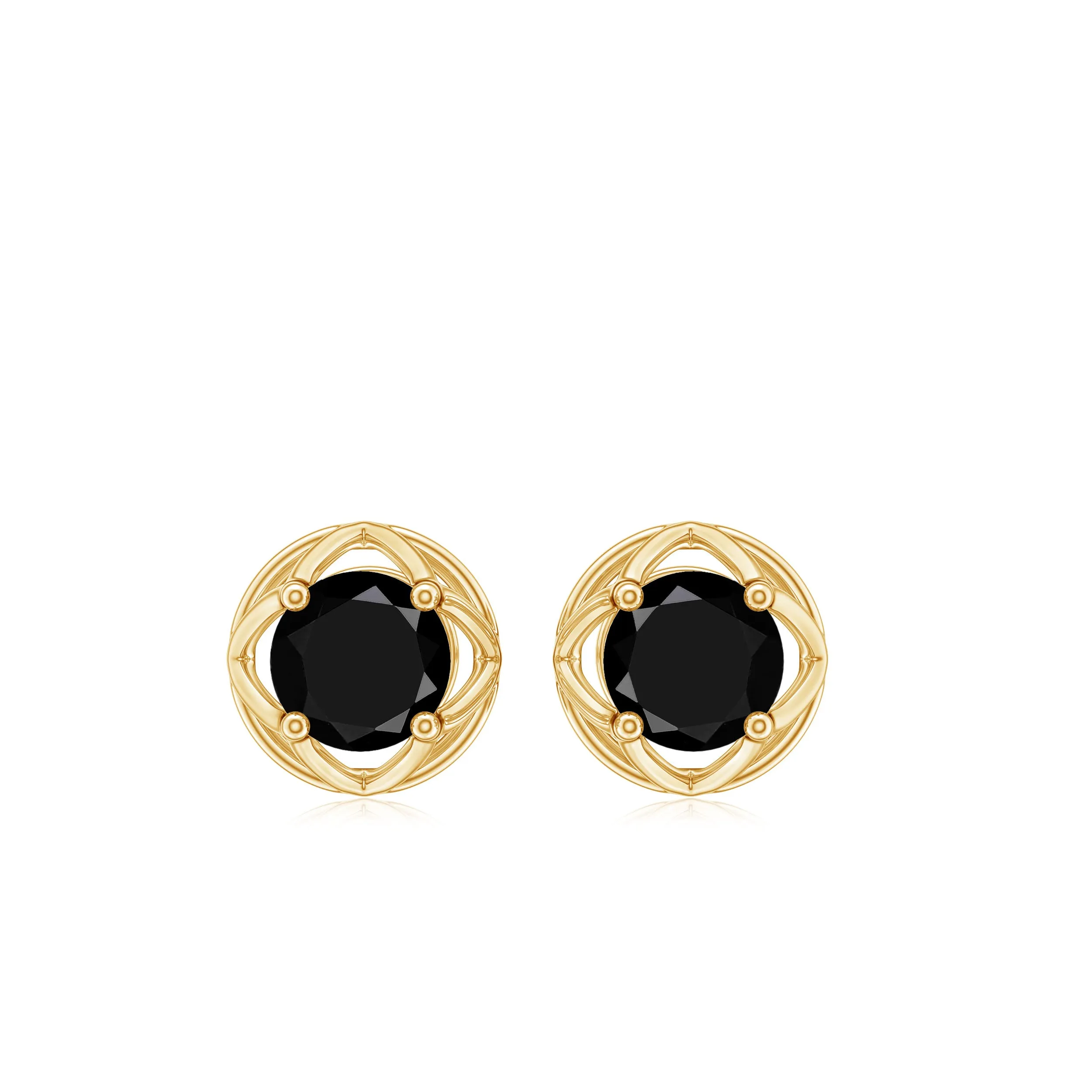 Dainty Floral Earrings with Round Cut Black Spinel