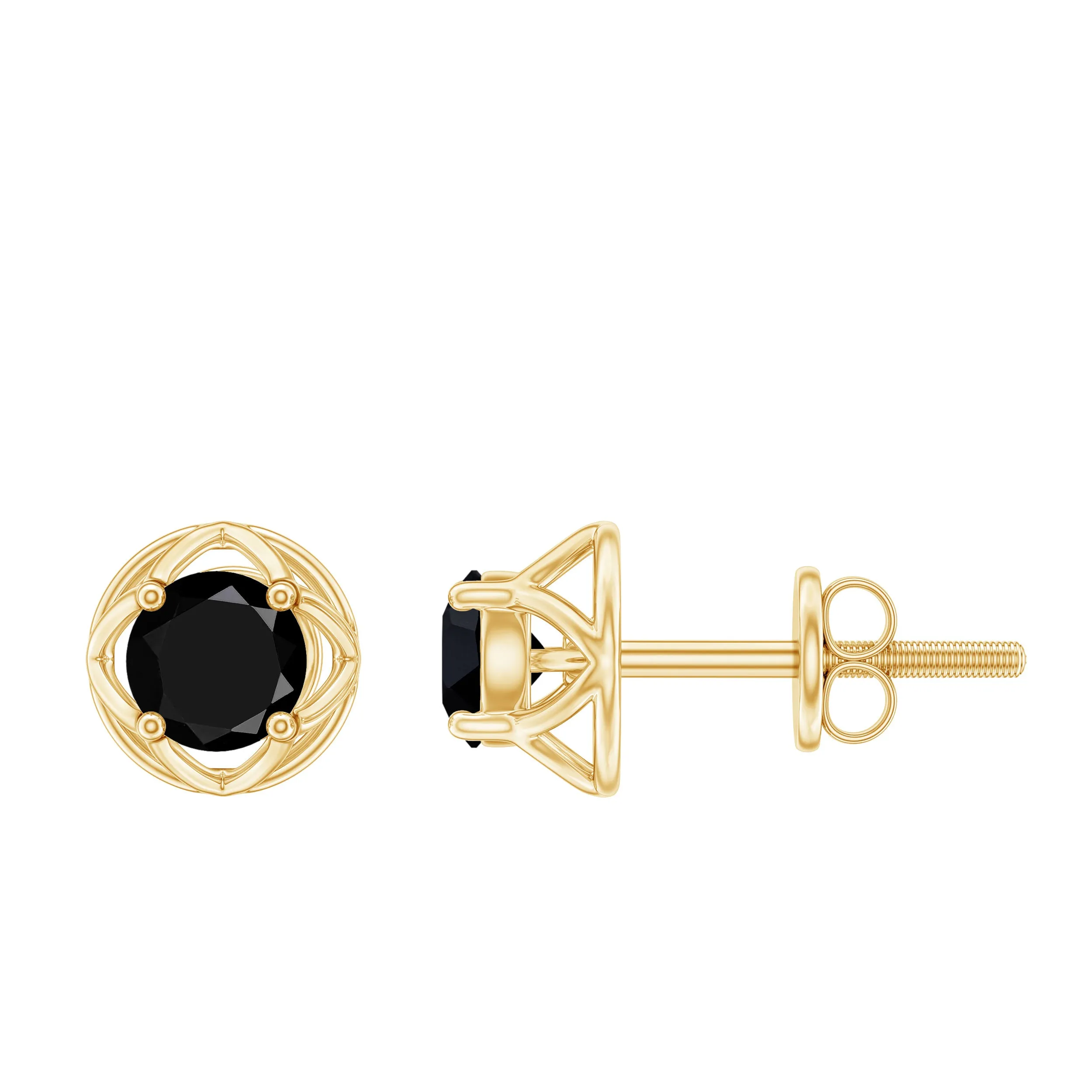 Dainty Floral Earrings with Round Cut Black Spinel