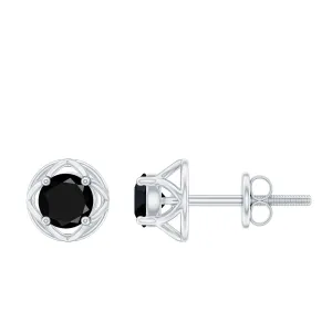 Dainty Floral Earrings with Round Cut Black Spinel
