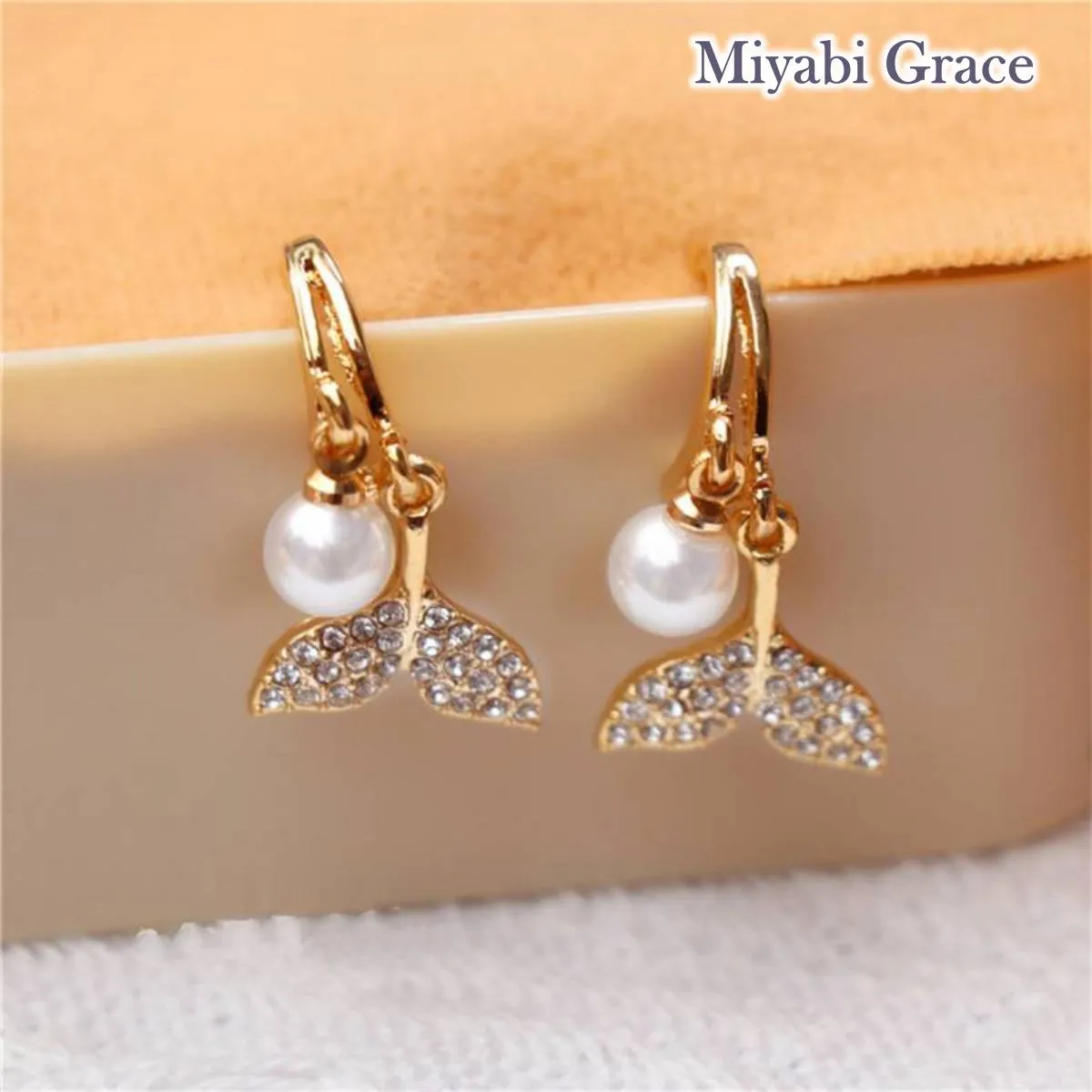 Dangle Dolphin Tail Crystal Rhinestone Gold Fish Tail Invisible Clip On Earrings