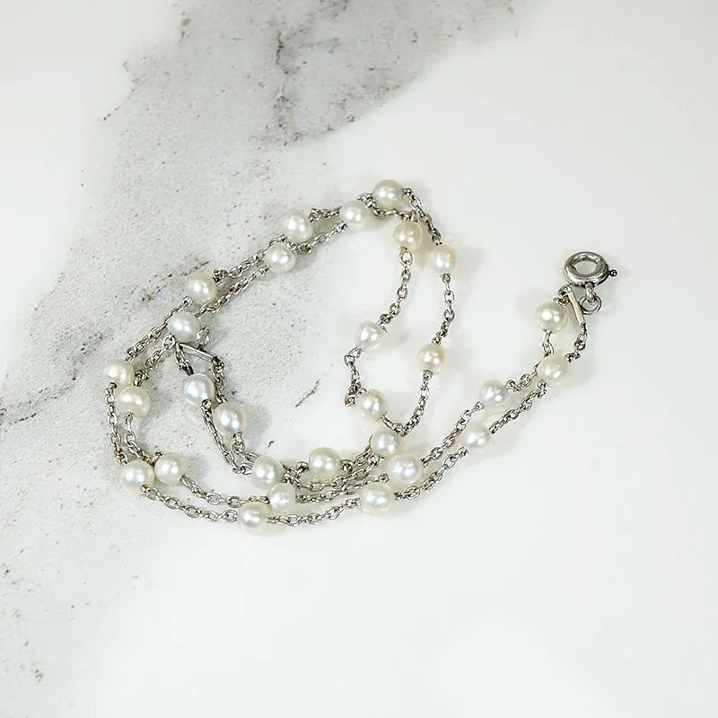 Delicate Edwardian Two Strand Platinum & Pearl Bracelet