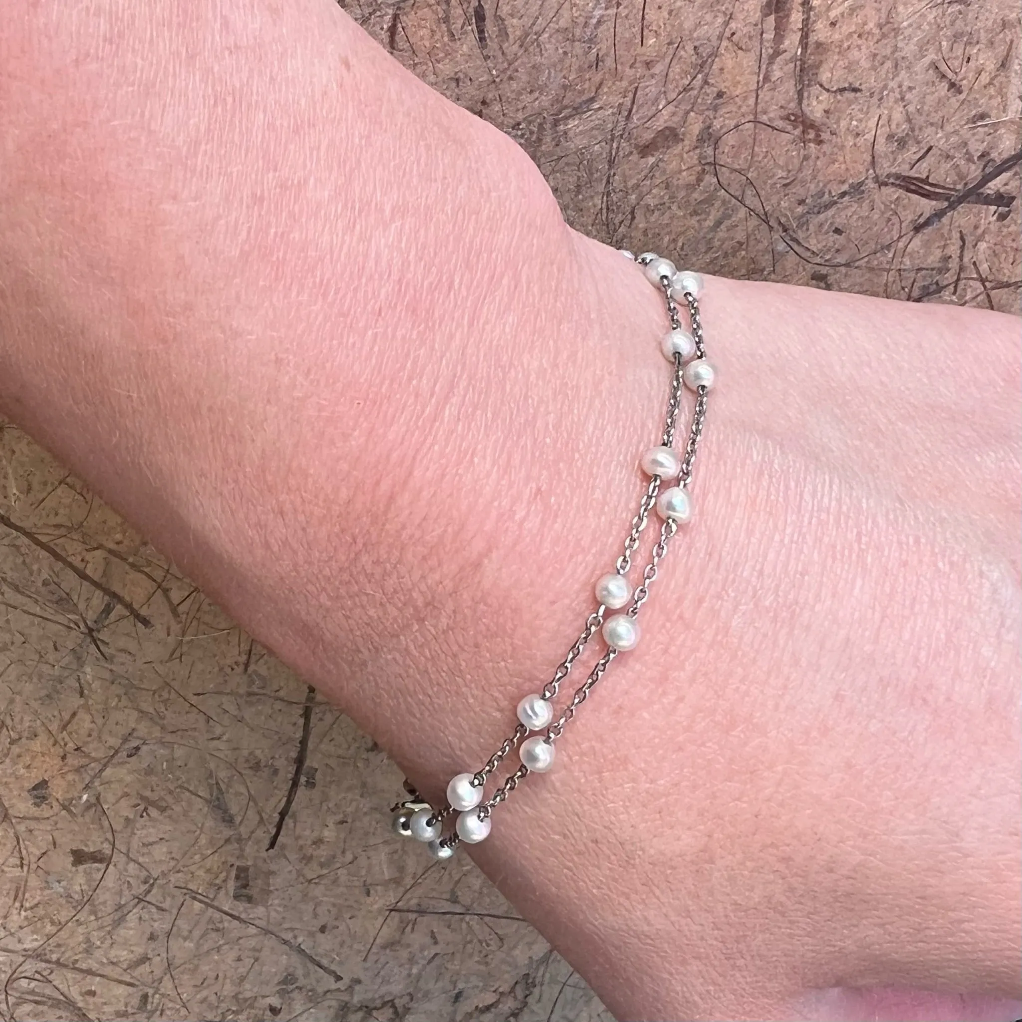 Delicate Edwardian Two Strand Platinum & Pearl Bracelet