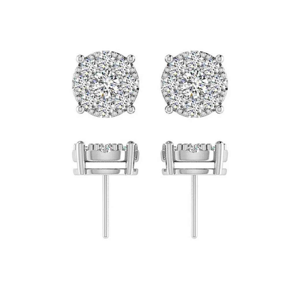 Diamond Halo Earrings White Gold