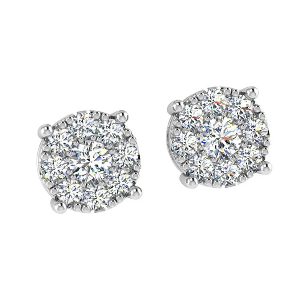 Diamond Halo Earrings White Gold