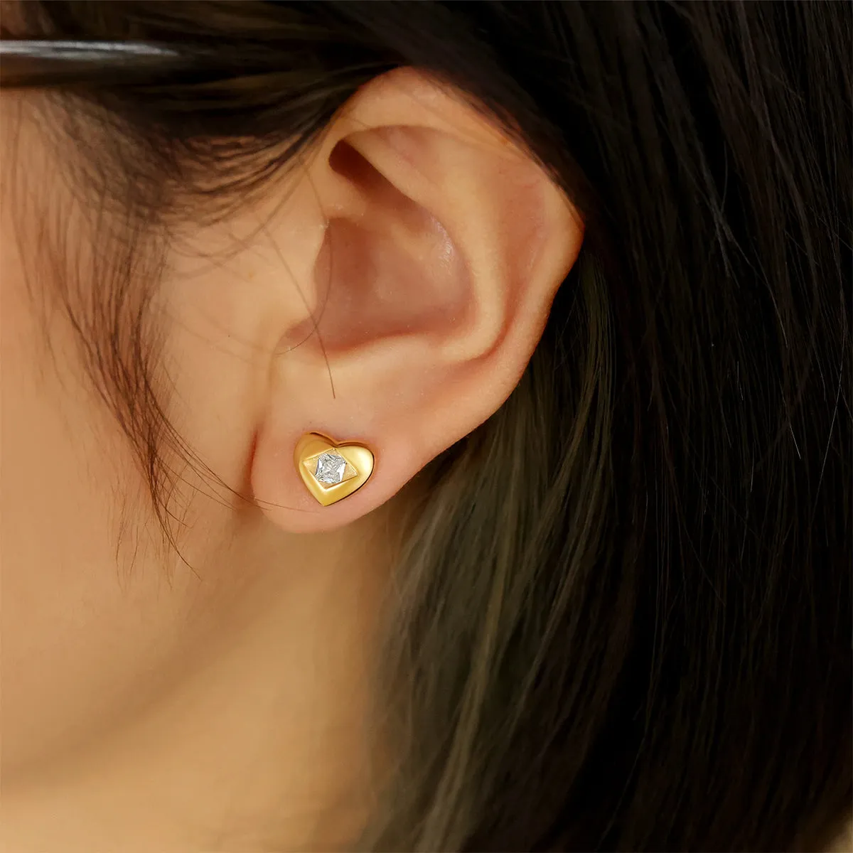 Diamond Heart Stud Earrings