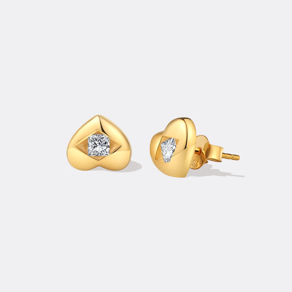 Diamond Heart Stud Earrings