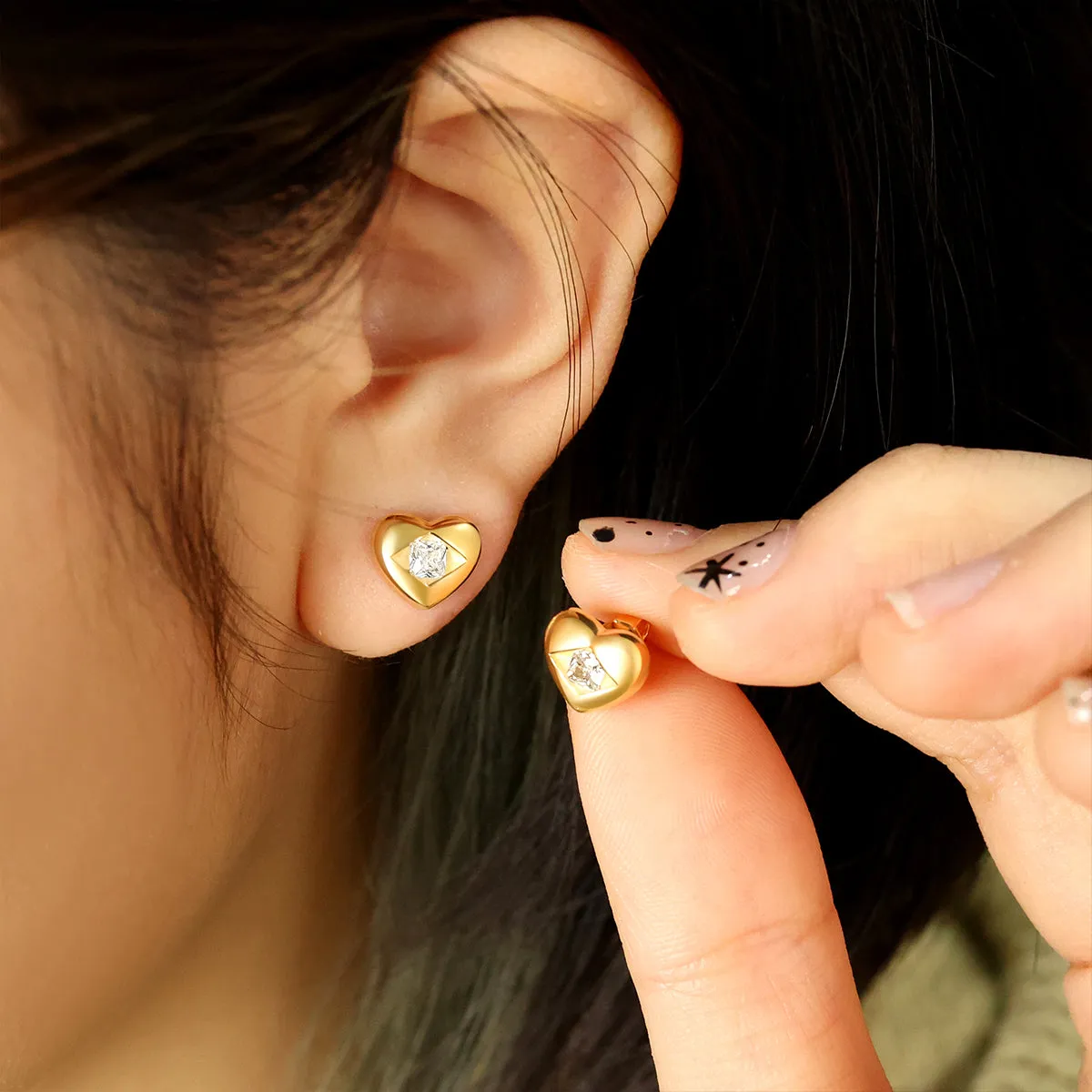 Diamond Heart Stud Earrings