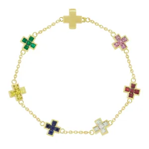 Diamond, Ruby, & Sapphire Cross Chain Bracelet